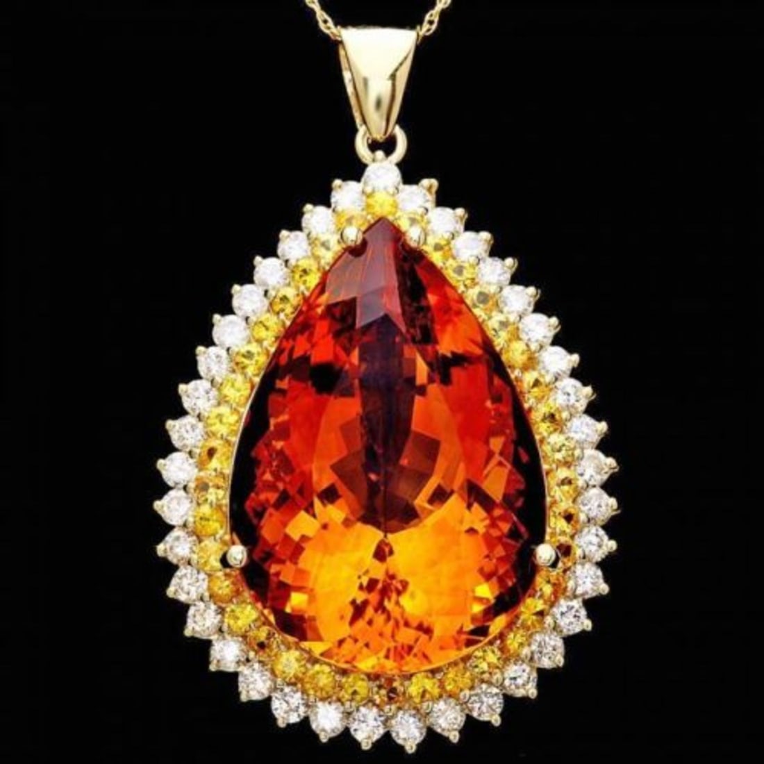 14K Gold 37.13ct Citrine 1.47ct Sapphire and 1.90ct Diamond Pendant: Retail: $21,710.00 ****** 14K Gold 37.13ct Citrine 1.47ct Sapphire and 1.90ct Diamond Pendant ****** Metal: 14K Yellow Gols / Total Item Weight: 17.5 Grams / Country Made: United States / / Main