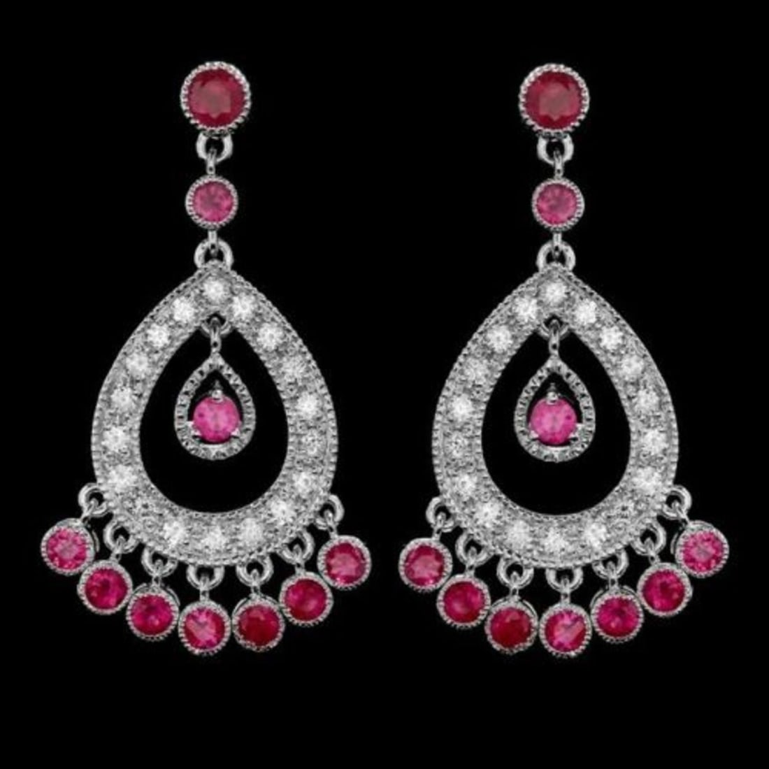 14k Gold 3.22ct Ruby 1.29ct Diamond Earrings: Retail: $11,700.00 ****** 14k Gold 3.22ct Ruby 1.29ct Diamond Earrings ****** Metal: 14k Solid White Gold / Total Item Weight: 11.0 grams / Country Made: United States / / Main Stone: Ruby / Color: