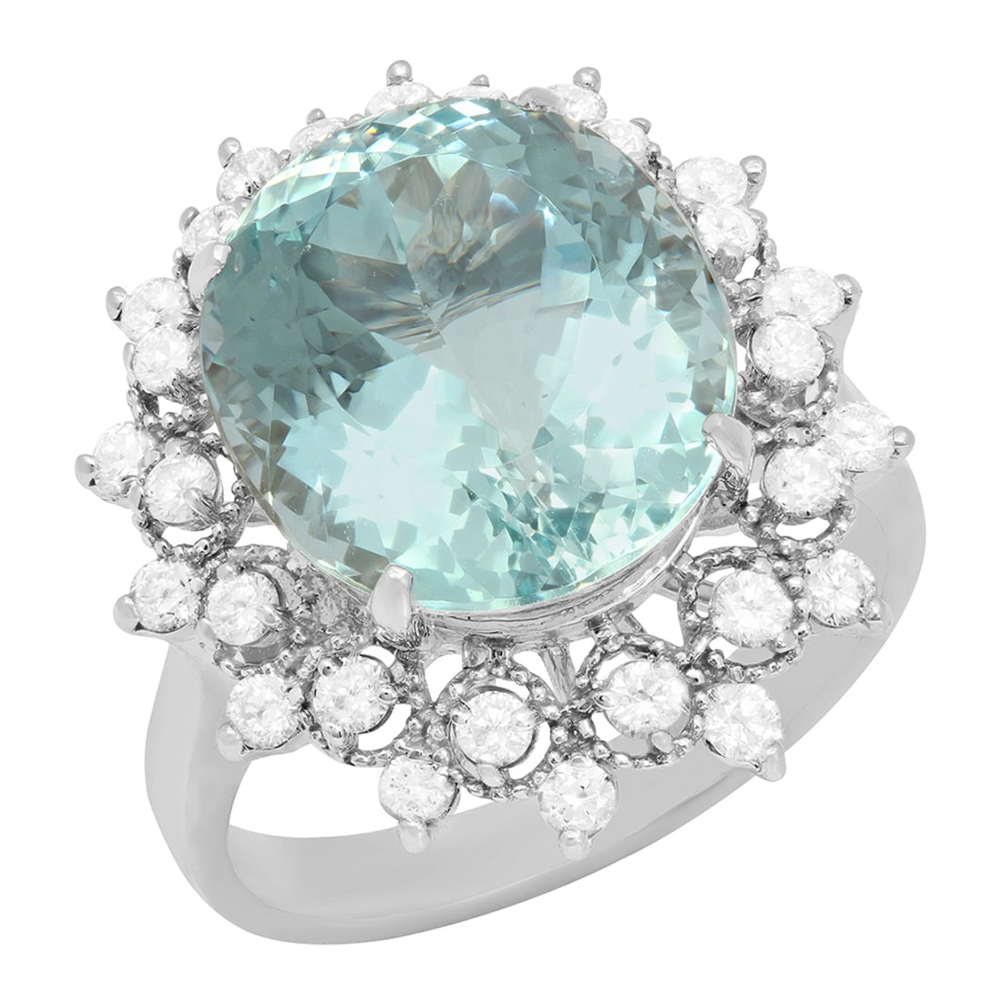 14K Gold 8.92ct Aquamarine and 0.87ct Diamond Ring: Retail: $8,275.00 ****** 14K Gold 8.92ct Aquamarine and 0.87ct Diamond Ring ****** Metal: 14K White Gold / Total Item Weight: 6.32 Grams / Country Made: United States / / Main Stone: Aquamarine /
