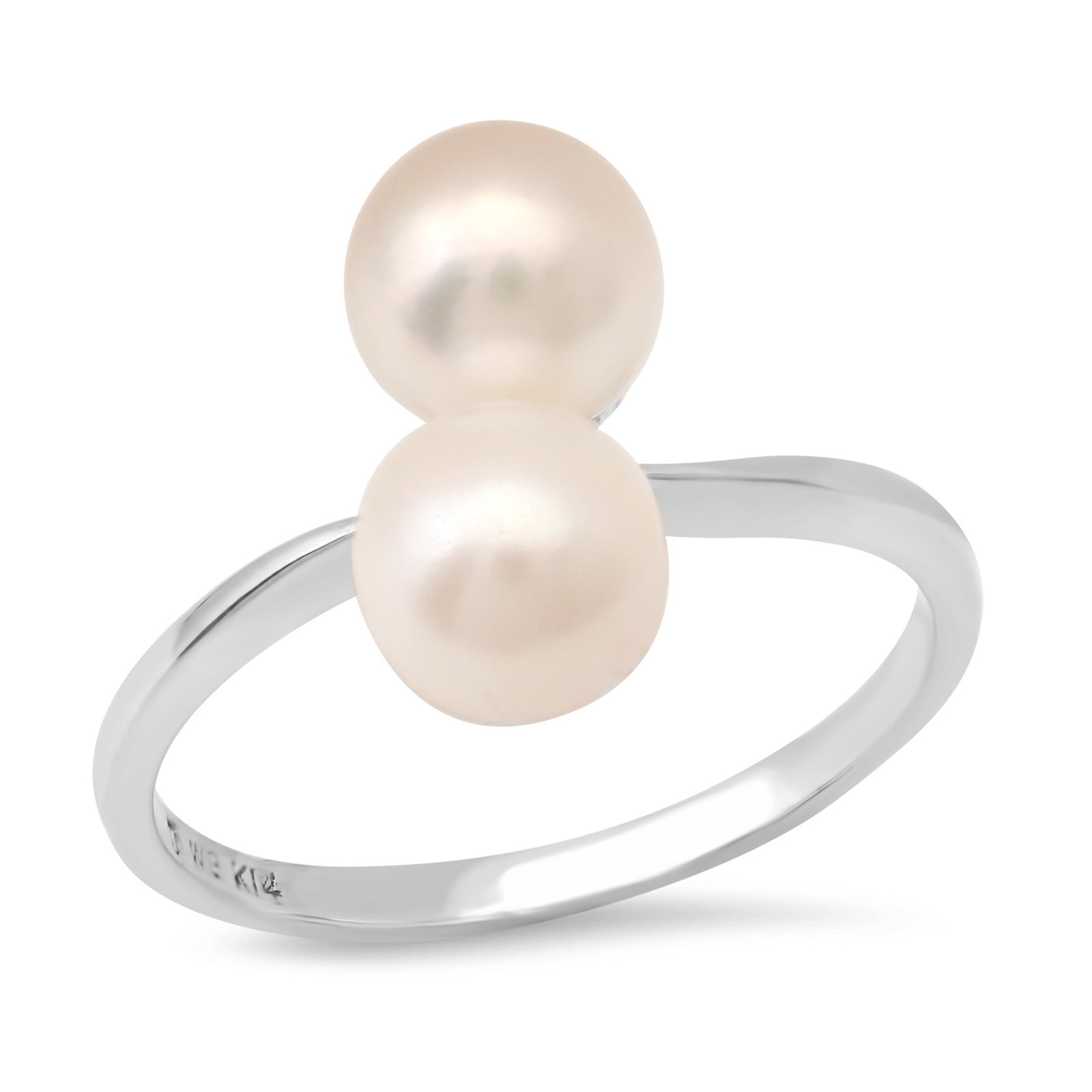 14K White Gold Setting with two 7mm Cultured Pearl Ladies Ring