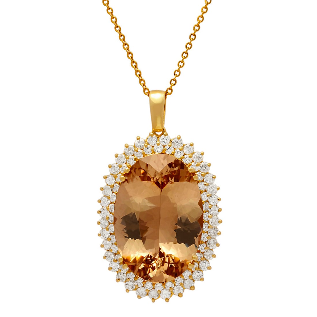 14k Yellow Gold 39.88ct Morganite 4.21ct Diamond Pendant