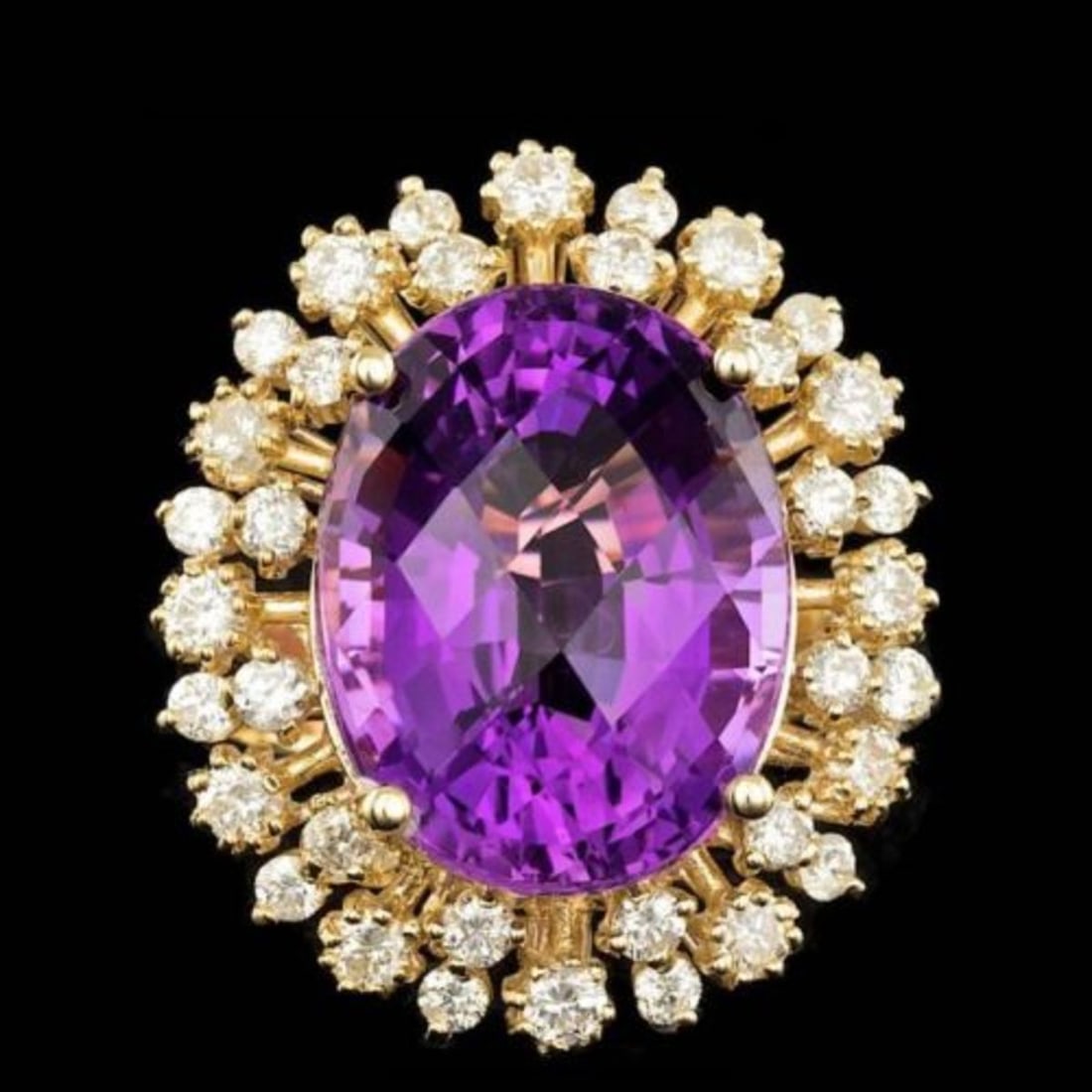 14K Yellow Gold 13.89ct Amethyst and 1.54ct Diamond Ring: Retail: $12,730.00 ****** 14K Yellow Gold 13.89ct Amethyst and 1.54ct Diamond Ring ****** Metal: 14K Yellow Gold / Total Item Weight: 9.5 Grams / Country Made: United States / / Main Stone: Amethyst
