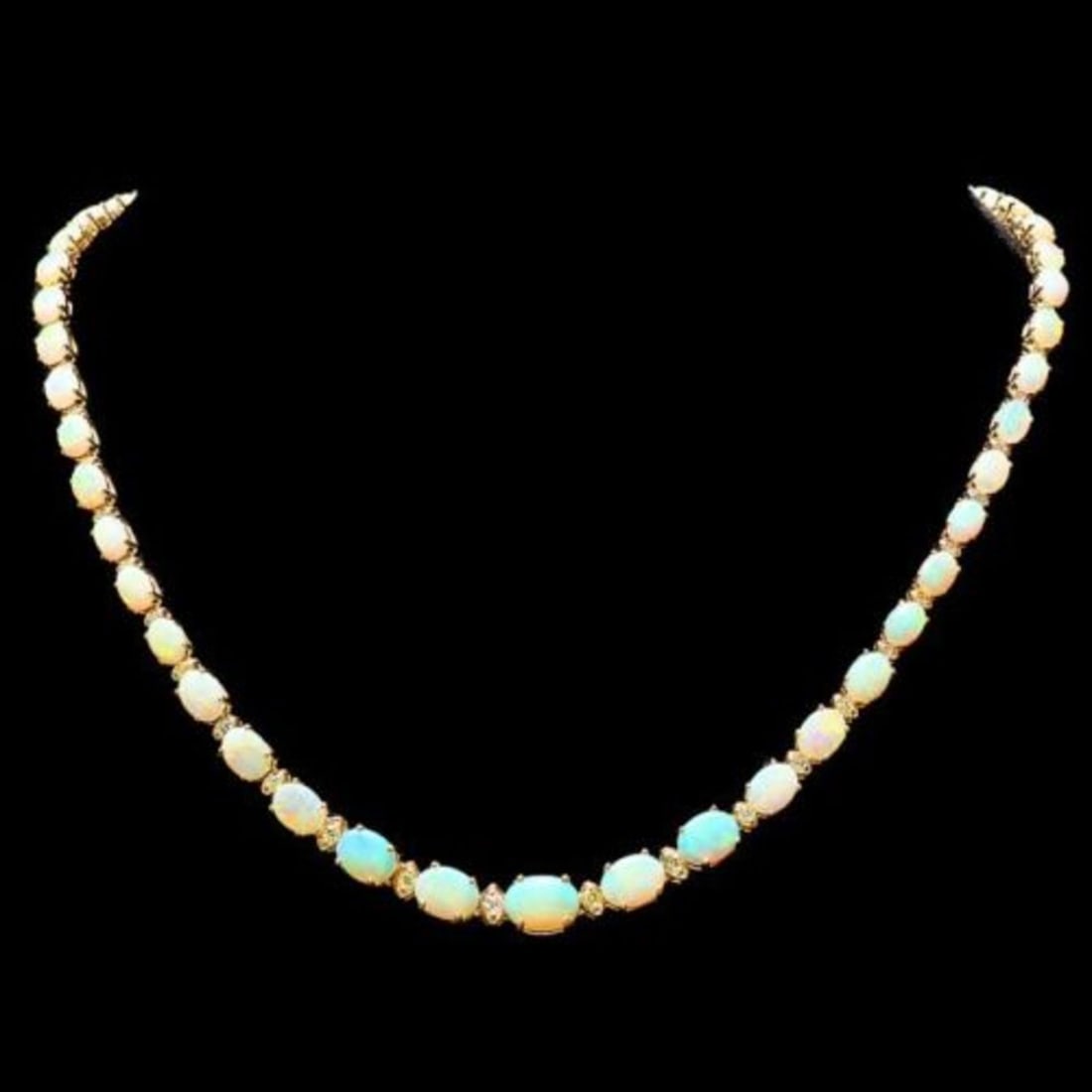 14K Yellow Gold 18.87ct Opal and 1.09ct Diamond Necklace: Retail: $18,370.00 ****** 14K Yellow Gold 18.87ct Opal and 1.09ct Diamond Necklace ****** Metal: 14K Yellow Gold / Total Item Weight: 20.5 Grams / Country Made: United States / / Main Stone: Opal / Co
