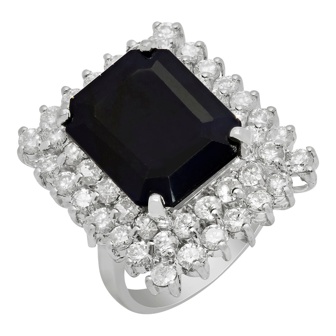 14k White Gold 10.26ct Sapphire 2.71ct Diamond Ring: Retail: $15,780.00 ****** 14k White Gold 10.26ct Sapphire 2.71ct Diamond Ring ****** Metal: 14K White Gold / Total Item Weight: 11.60 grams / Country Made: United States / / Main Stone: Sapphire / Col