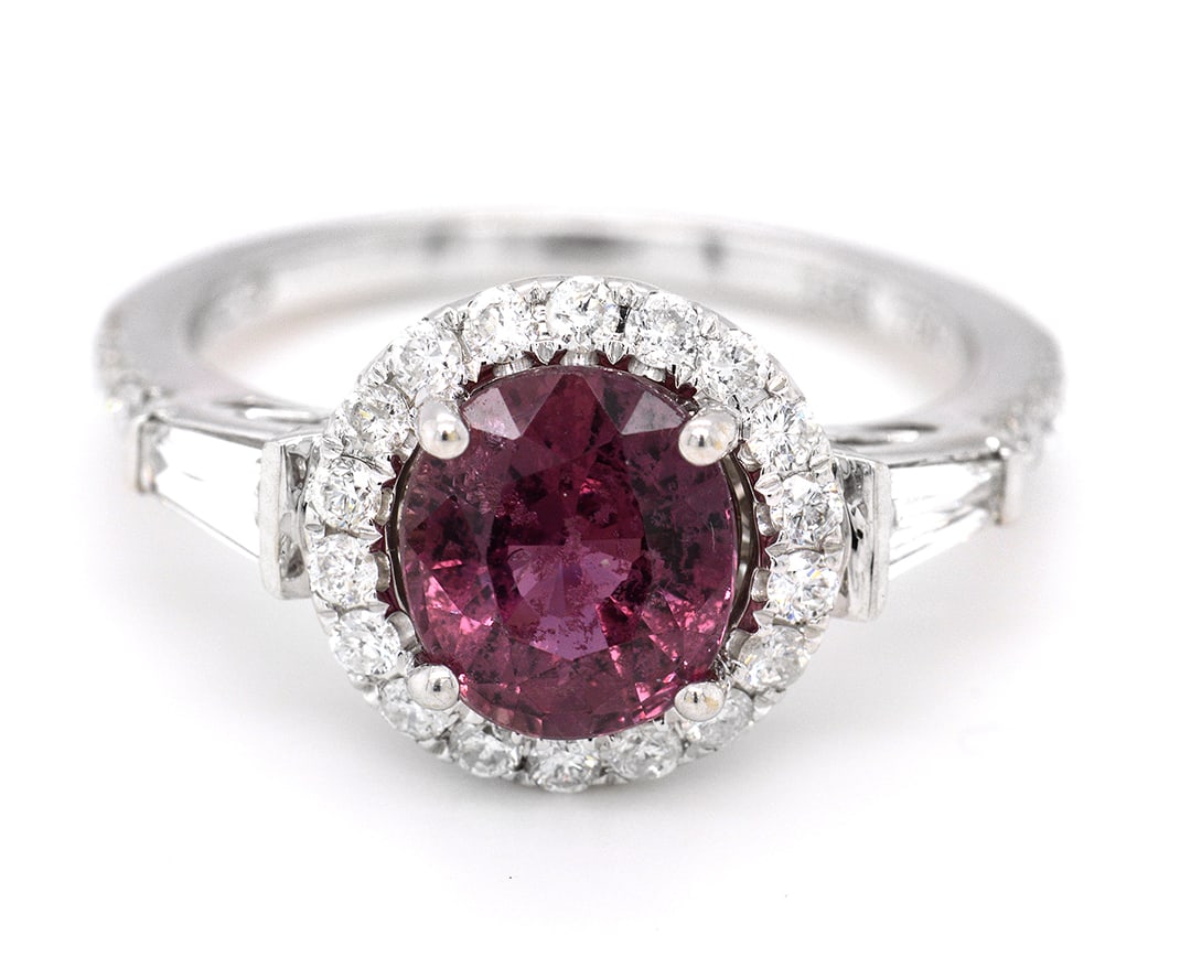 18K White Gold Ladies Ring with 2.12ct GIA Certified Untreated Sapphire and 0.67tcw Adjacent