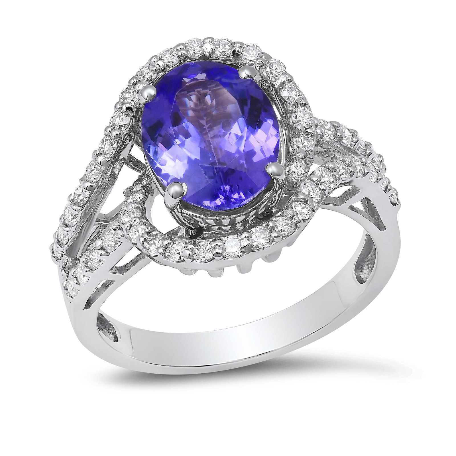 14K White Gold Ladies Ring with 2.75ct Tanzanite and 0.52ct tw Adjacent Diamonds