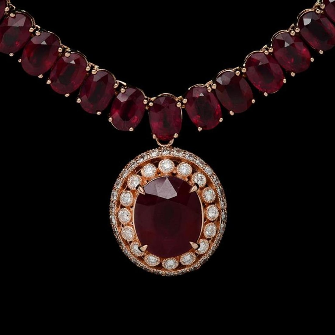 14K Gold 115.49ct Ruby 1.38ct Diamond Necklace - 2
