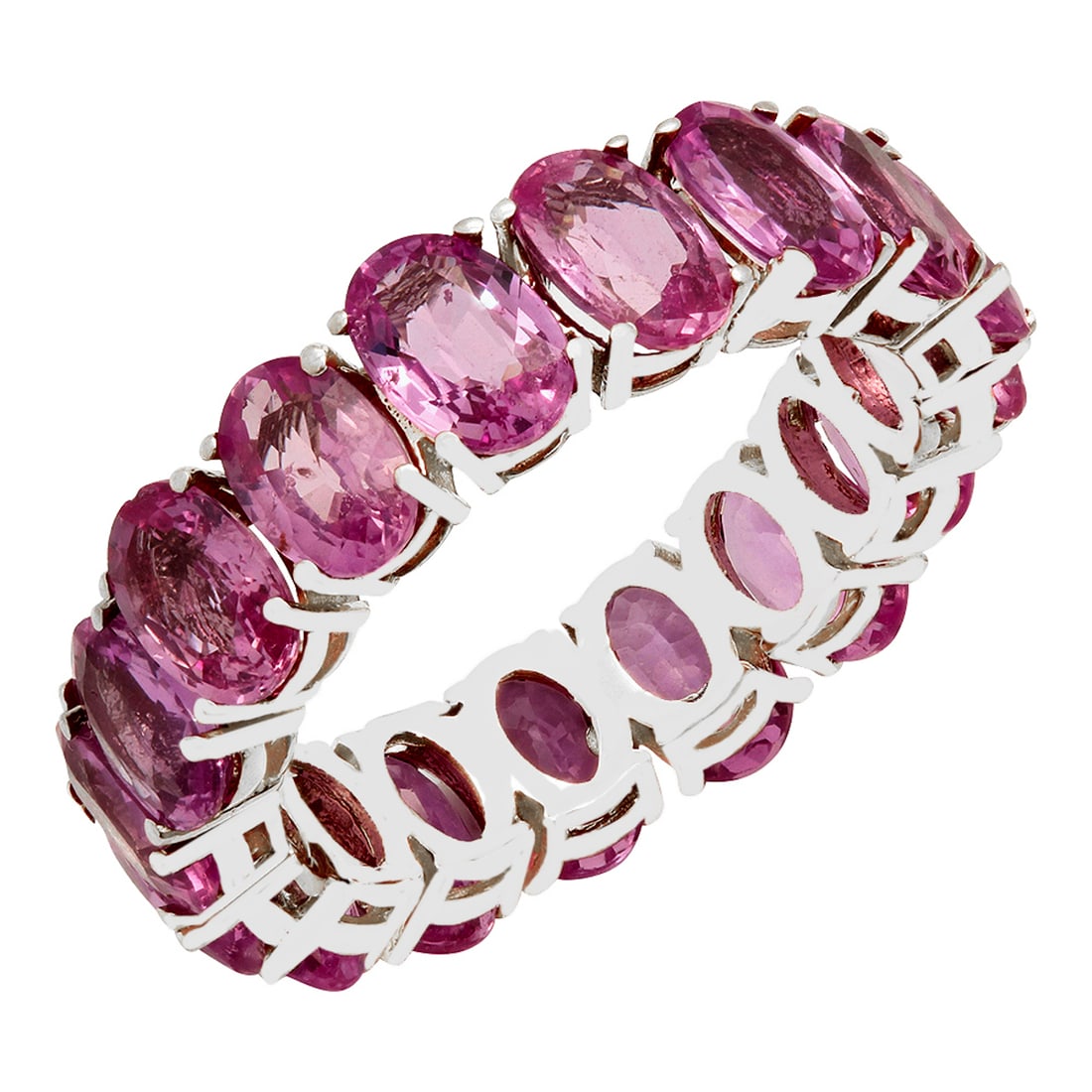 14k White Gold 10.12ct Pink Sapphire Eternity Band Ring: Retail: $6,325.00 ****** 14k White Gold 10.12ct Pink Sapphire Eternity Band Ring ****** Metal: 14K White Gold / Total Item Weight: 5.52 grams / Country Made: United States / / Main Stone: Pink