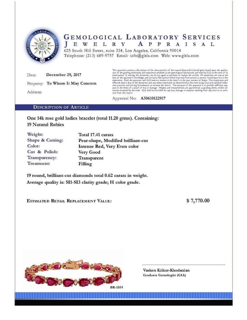 14k Rose Gold 17.41ct Ruby 0.62ct Diamond Bracelet - 4