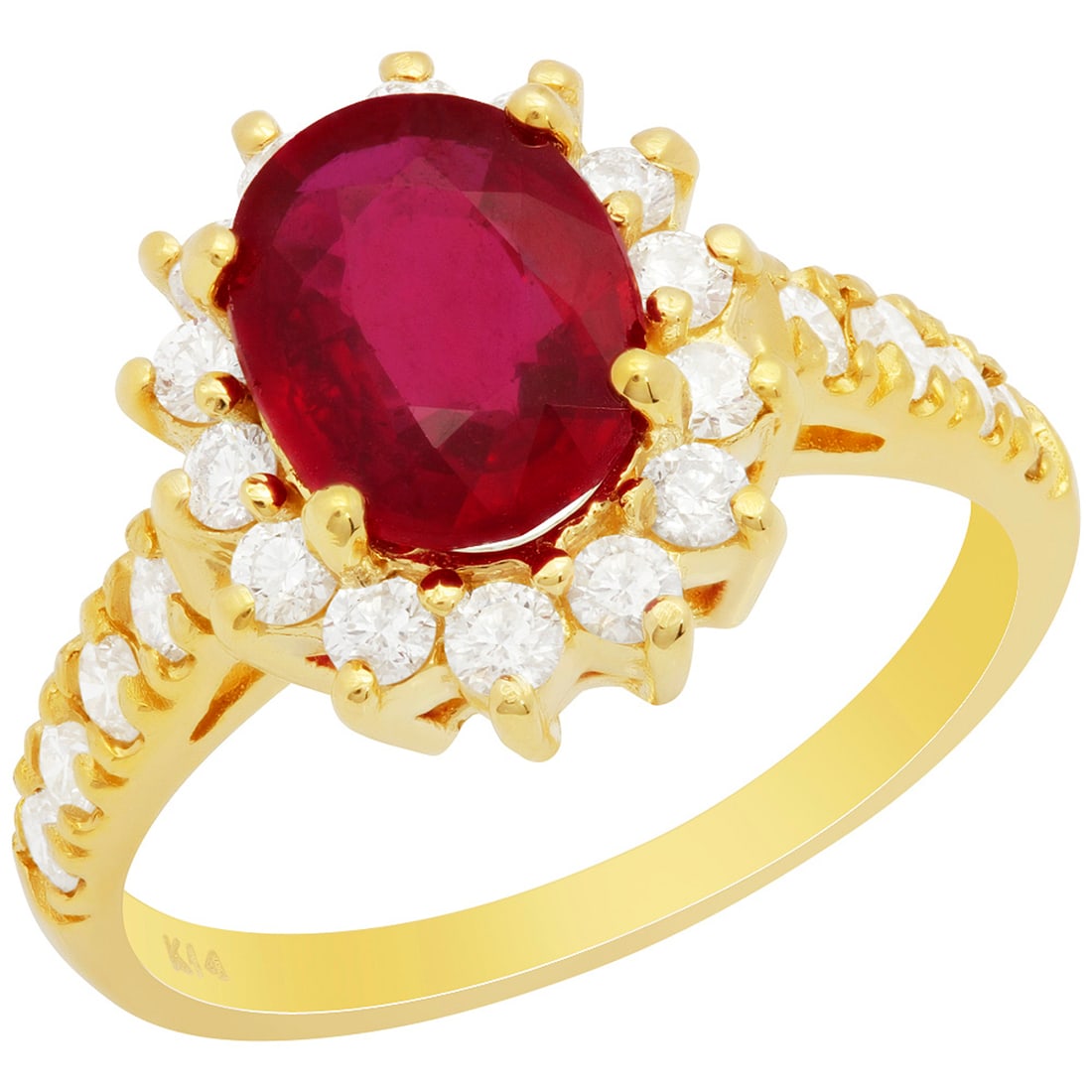 14k Yellow Gold 2.23ct Ruby 0.75ct Diamond Ring: Retail: $2,460.00 ****** 14k Yellow Gold 2.23ct Ruby 0.75ct Diamond Ring ****** Metal: 14K Yellow Gold / Total Item Weight: 4.40 grams / Country Made: United States / / Main Stone: Ruby / Color: Inten