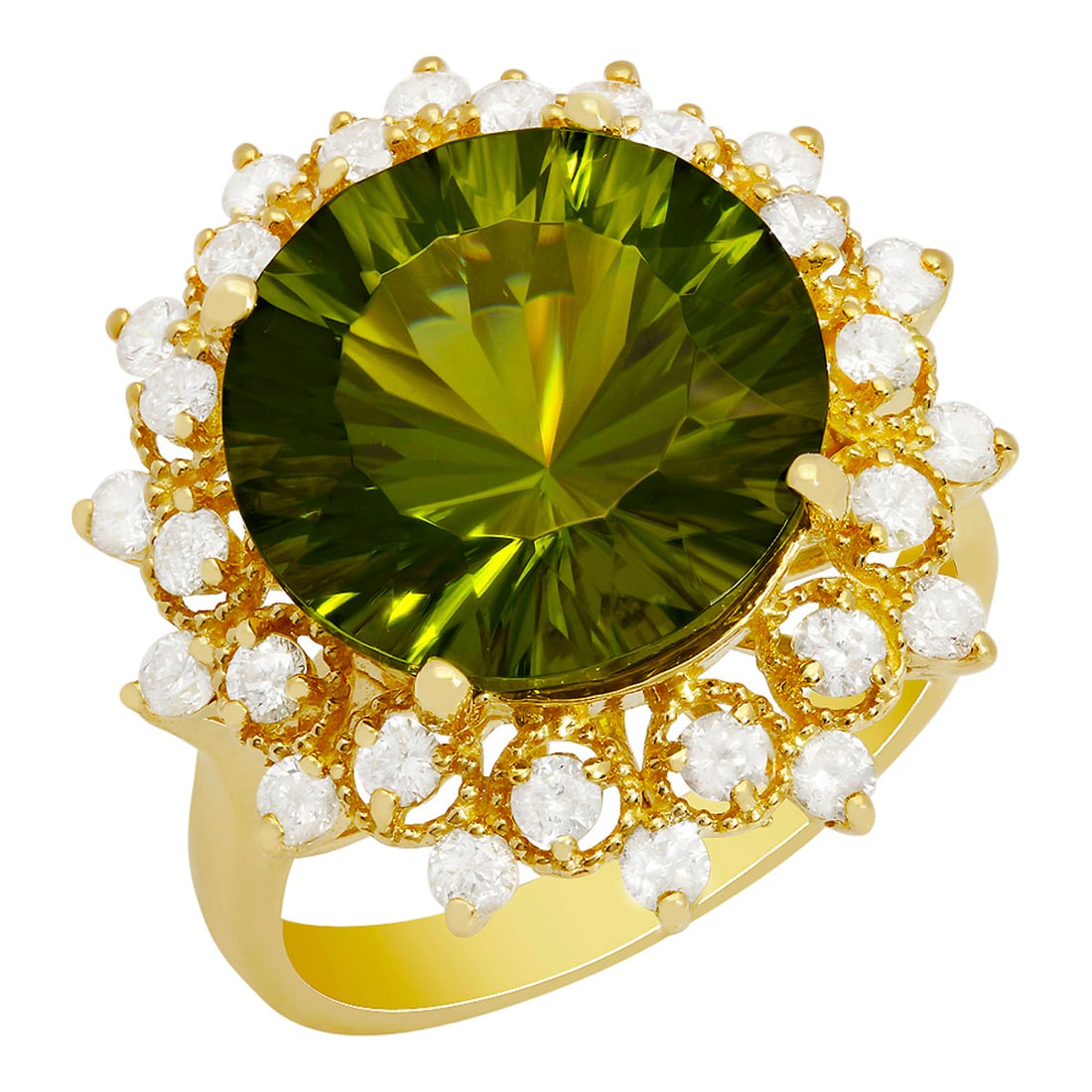 14k Yellow Gold 8.45ct Peridot 0.84ct Diamond Ring: Retail: $9,260.00 ****** 14k Yellow Gold 8.45ct Peridot 0.84ct Diamond Ring ****** Metal: 14K Yellow Gold / Total Item Weight: 6.50 grams / Country Made: United States / / Main Stone: Peridot / Color: