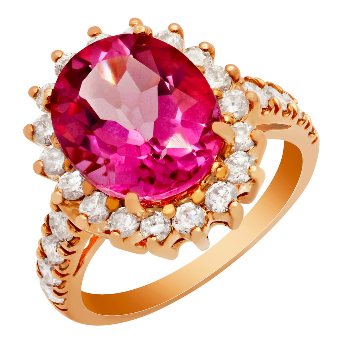 14k Rose Gold 5.96ct Pink Topaz 1.10ct Diamond Ring: Retail: $7,160.00 ****** 14k Rose Gold 5.96ct Pink Topaz 1.10ct Diamond Ring ****** Metal: 14K Rose Gold / Total Item Weight: 6.30 grams / Country Made: United States / / Main Stone: Pink Topaz /
