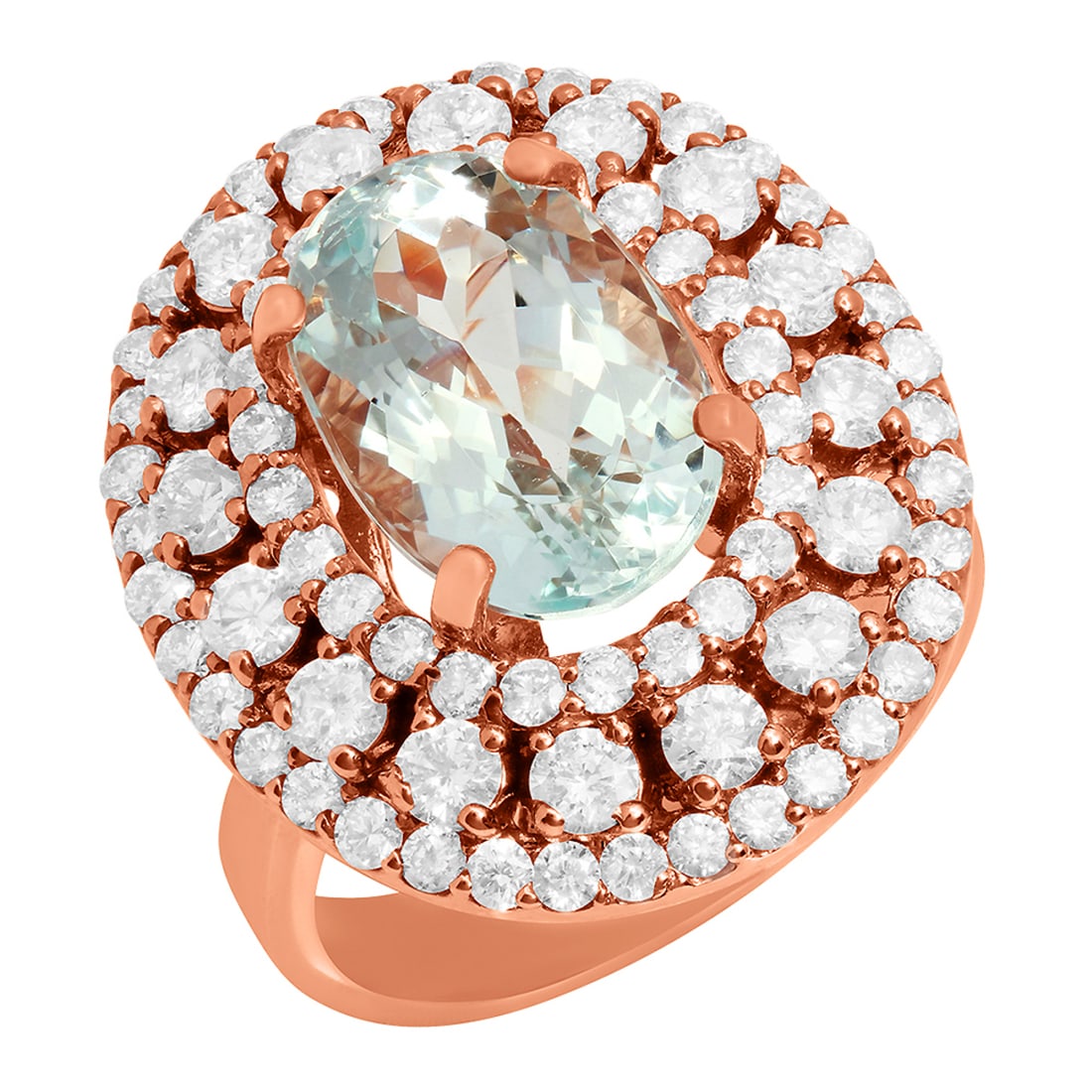 14k Rose Gold 4.39ct Aquamarine 2.01ct Diamond Ring: Retail: $10,815.00 ****** 14k Rose Gold 4.39ct Aquamarine 2.01ct Diamond Ring ****** Metal: 14K Rose Gold / Total Item Weight: 9.70 grams / Country Made: United States / / Main Stone: Aquamarine / Col