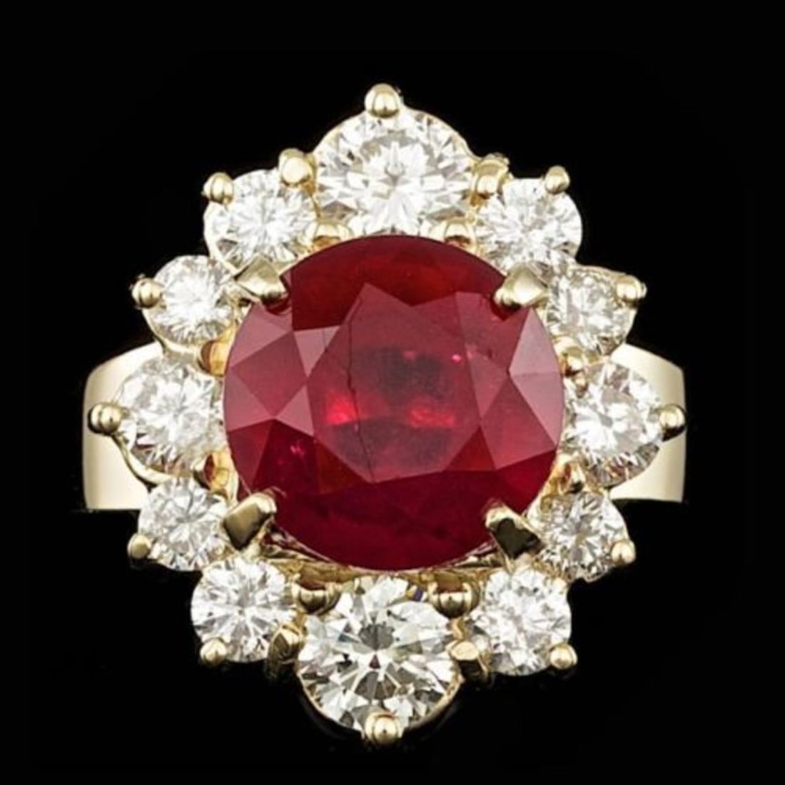 14K Yellow Gold 5.57ct Ruby and 1.88ct Diamond Ring: Retail: $14,700.00 ****** 14K Yellow Gold 5.57ct Ruby and 1.88ct Diamond Ring ****** Metal: 14K Yellow Gold / Total Item Weight: 6.8 Grams / Country Made: United States / / Main Stone: Ruby / Color: