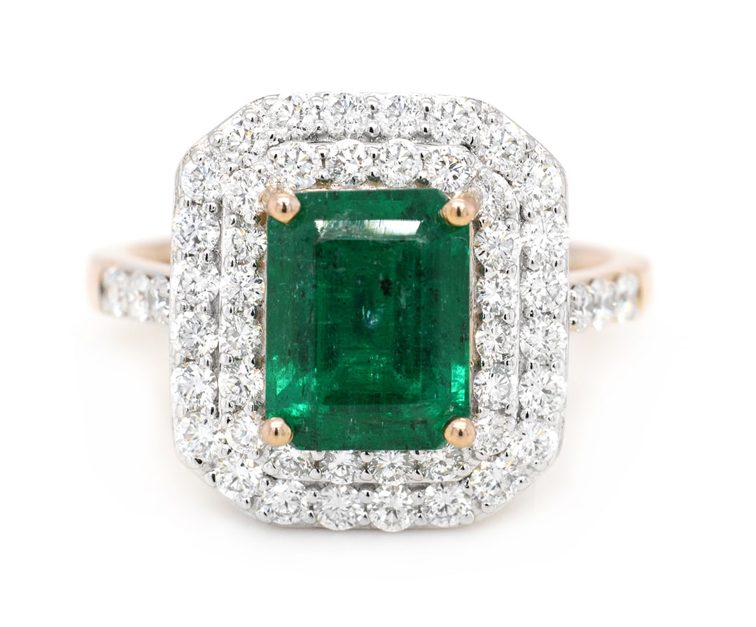 Two Tone Platinum Ladies Ring with 2.57ct GIA Certified Emerald and 0.97tcw Adjacent Diamonds