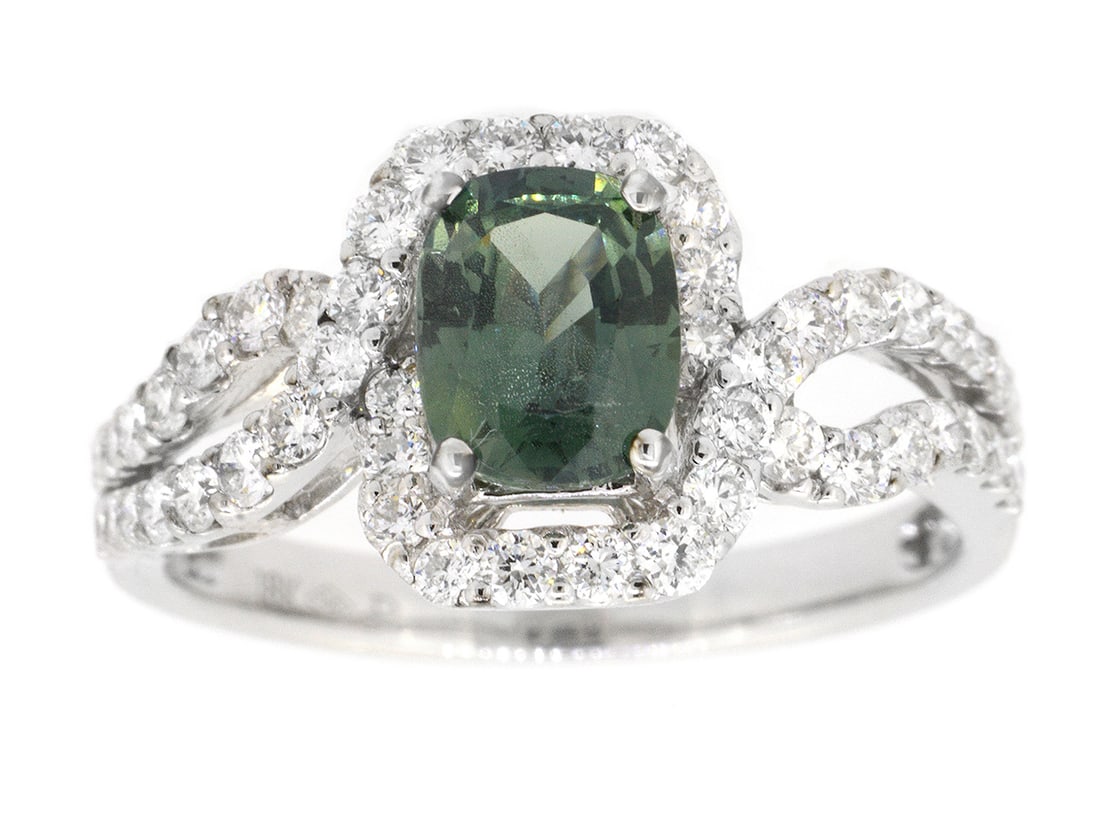 18K White Gold Ladies Ring with 1.19ct Sapphire and 0.74tw Diamonds