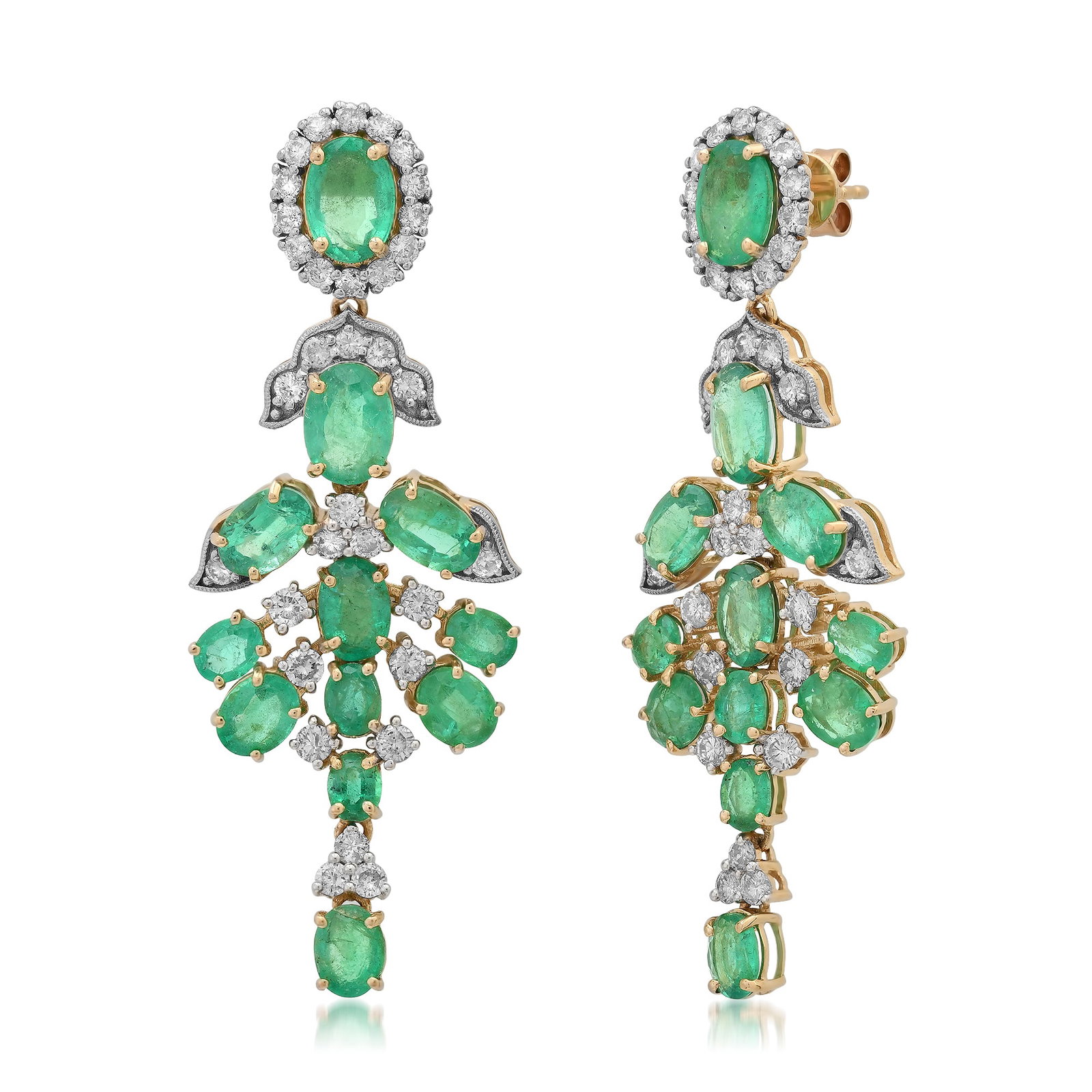 14K Yellow Gold Ladies Earrings with 8.18tcw Emerald and 1.75tcw Adjacent Diamonds: Retail: $21,207.00 ****** 14K Yellow Gold Ladies Earrings with 8.18tcw Emerald and 1.75tcw Adjacent Diamonds ****** Size: 2 Long / Metal: 14K Yellow Gold / Total Item Weight: 9.3 Grams / Country Made: