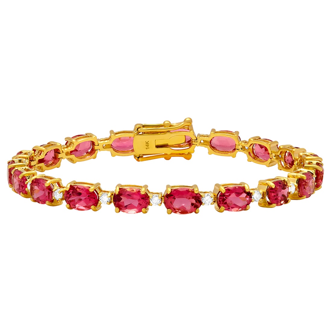 14k Yellow Gold 17.20ct Pink Tourmaline 0.96ct Diamond Bracelet: Retail: $9,000.00 ****** 14k Yellow Gold 17.20ct Pink Tourmaline 0.96ct Diamond Bracelet ****** Metal: 14K Yellow Gold / Total Item Weight: 13.38 grams / Country Made: United States / / Main Stone: