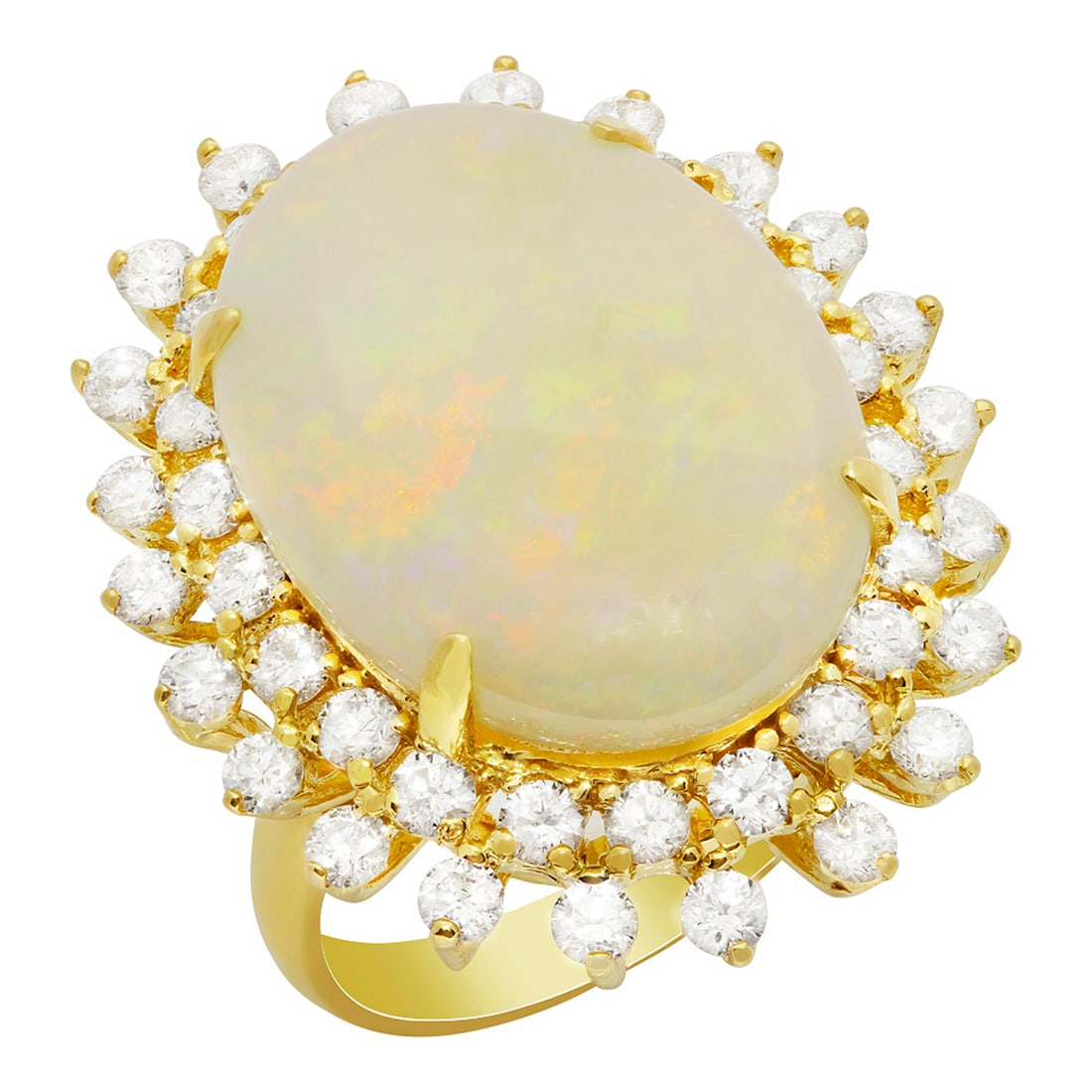 14k Yellow Gold 10.84ct White Opal 2.04ct Diamond Ring: Retail: $20,100.00 ****** 14k Yellow Gold 10.84ct White Opal 2.04ct Diamond Ring ****** Metal: 14K Yellow Gold / Total Item Weight: 12.00 grams / Country Made: United States / / Main Stone: White Opal