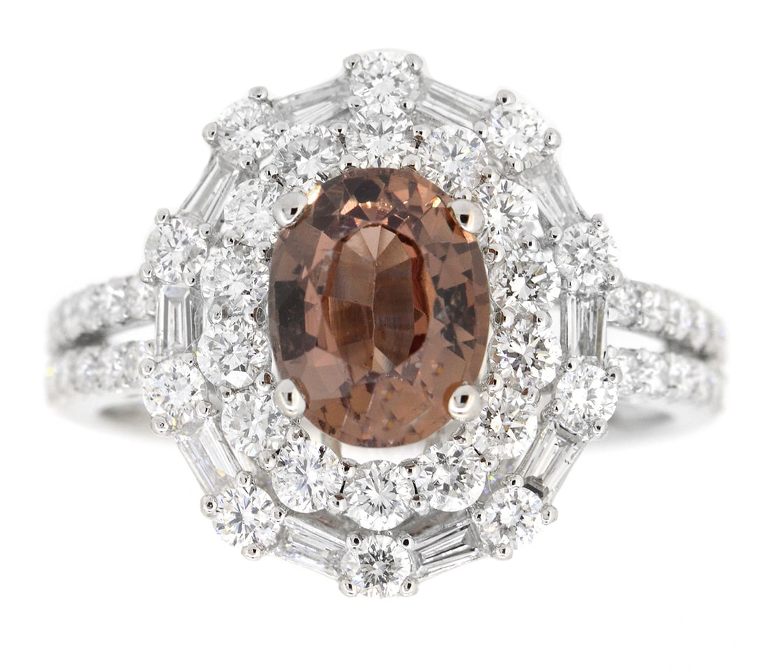 18K White Gold Ladies Ring with 1.78ct Natural Sapphire and 1.31tw Adjacent Diamonds