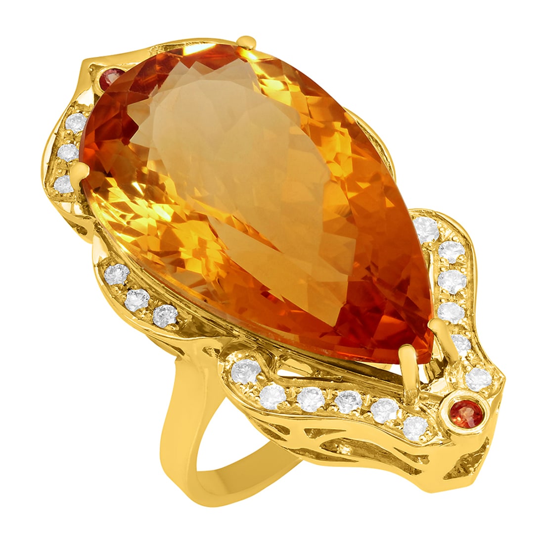 14k Yellow Gold 27.91ct & 0.10ct Citrine 0.84ct Diamond Ring