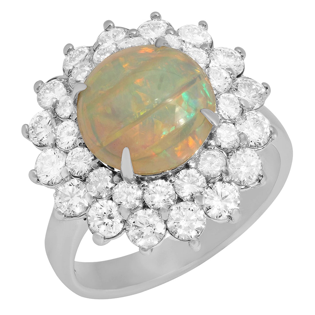 14k White Gold 2.75ct White Opal 1.92ct Diamond Ring: Retail: $8,480.00 ****** 14k White Gold 2.75ct White Opal 1.92ct Diamond Ring ****** Metal: 14K White Gold / Total Item Weight: 7.60 grams / Country Made: United States / / Main Stone: White Opal /