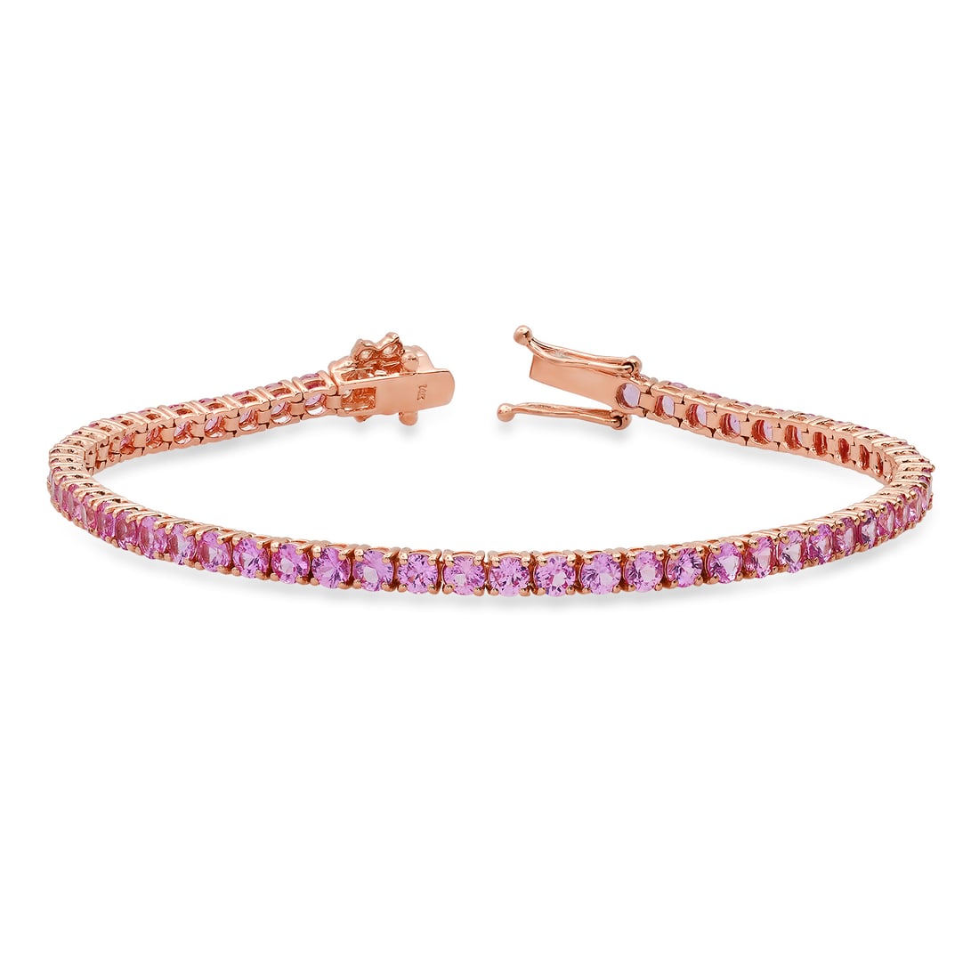 14K Rose Gold 6.65ct Pink Sapphire and 0.32ct Diamond Bracelet: Retail: $7,645.00 ****** 14K Rose Gold 6.65ct Pink Sapphire and 0.32ct Diamond Bracelet ****** Metal: 14K Rose Gold / Total Item Weight: 9.2 Grams / Country Made: United States / / Main Stone: