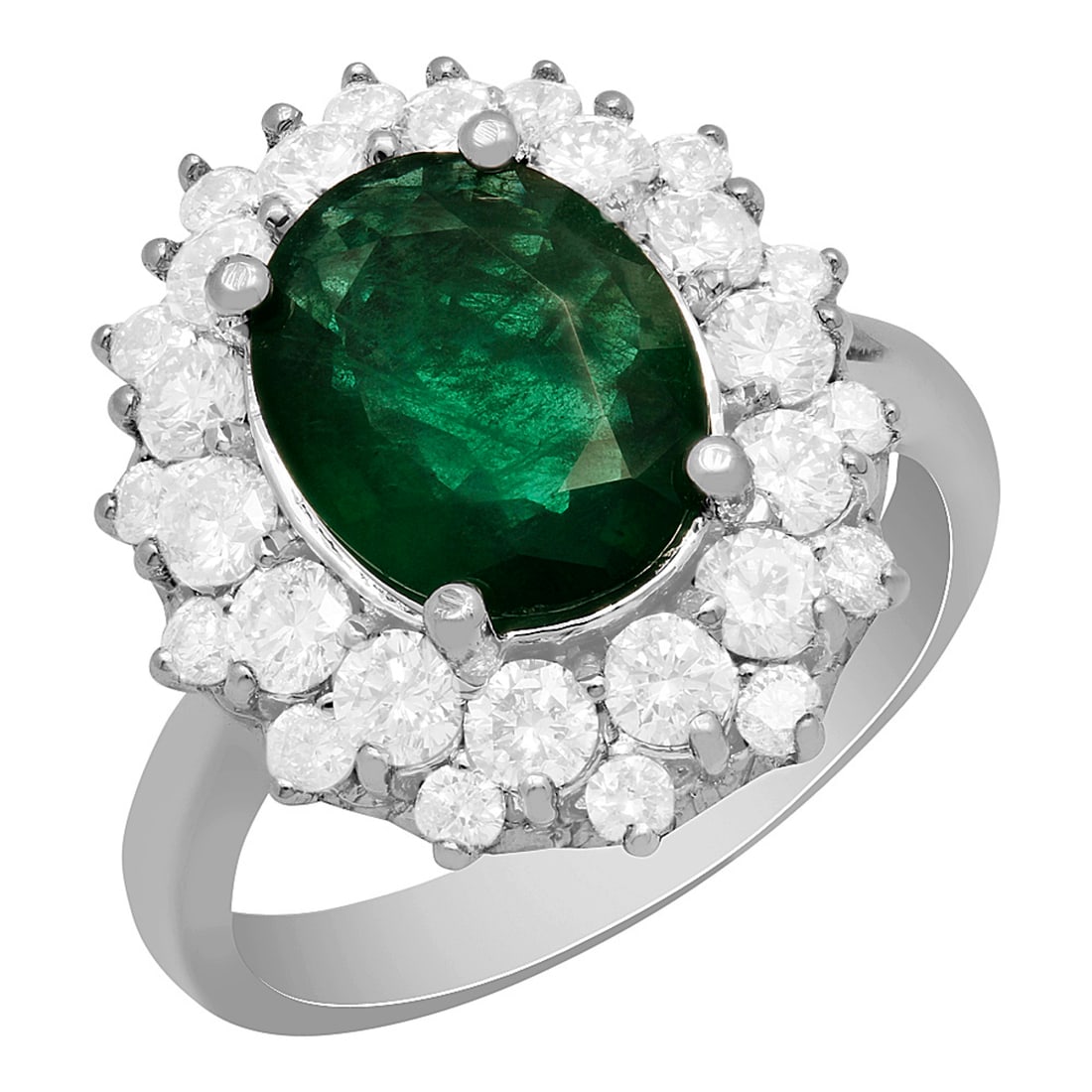 14k White Gold 2.10ct Emerald 1.61ct Diamond Ring: Retail: $8,370.00 ****** 14k White Gold 2.10ct Emerald 1.61ct Diamond Ring ****** Metal: 14K White Gold / Total Item Weight: 6.80 grams / Country Made: United States / / Main Stone: Emerald / Color: