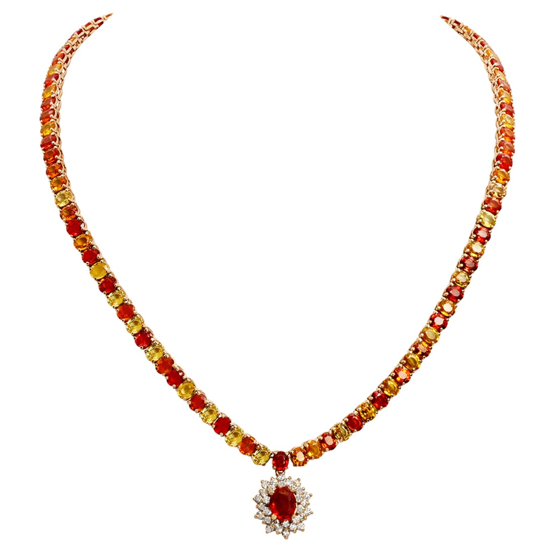14k Yellow Gold 46.01ct Sapphire 1.32ct Diamond Necklace: Retail: $20,675.00 ****** 14k Yellow Gold 46.01ct Sapphire 1.32ct Diamond Necklace ****** Metal: 14K Yellow Gold / Total Item Weight: 31.60 grams / Country Made: United States / / Main Stone:
