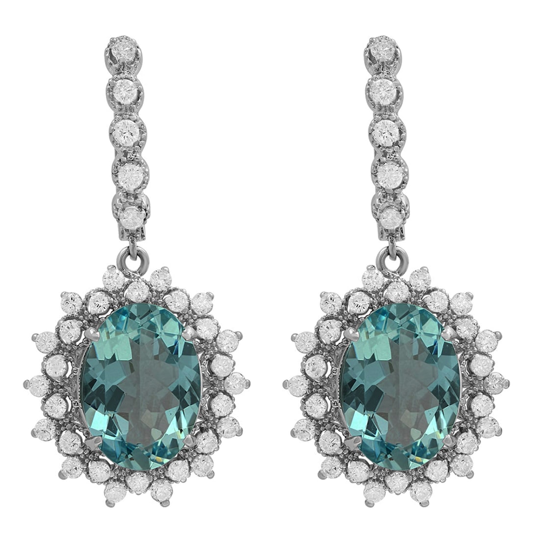 14k White Gold 12.65ct Aquamarine 1.49ct Diamond Earrings: Retail: $7,925.00 ****** 14k White Gold 12.65ct Aquamarine 1.49ct Diamond Earrings ****** Metal: 14K White Gold / Total Item Weight: 10.60 grams / Country Made: United States / / Main Stone: