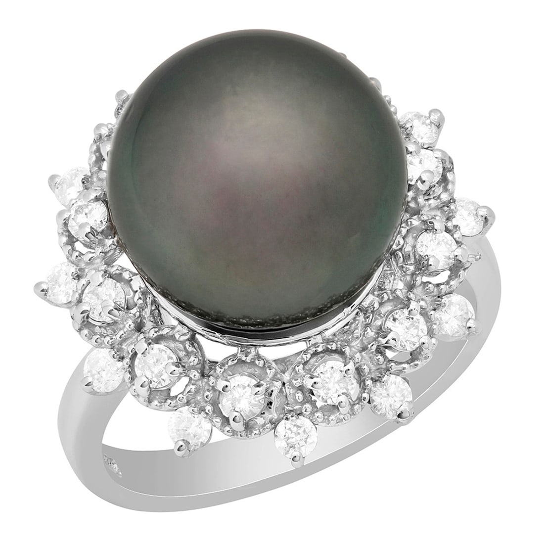 14k White Gold 12mm Pearl 0.59ct Diamond Ring: Retail: $5,200.00 ****** 14k White Gold 12mm Pearl 0.59ct Diamond Ring ****** Metal: 14k Solid White Gold / Total Item Weight: 7.60 grams / Country Made: United States / / Main Stone: Pearl / Color: M