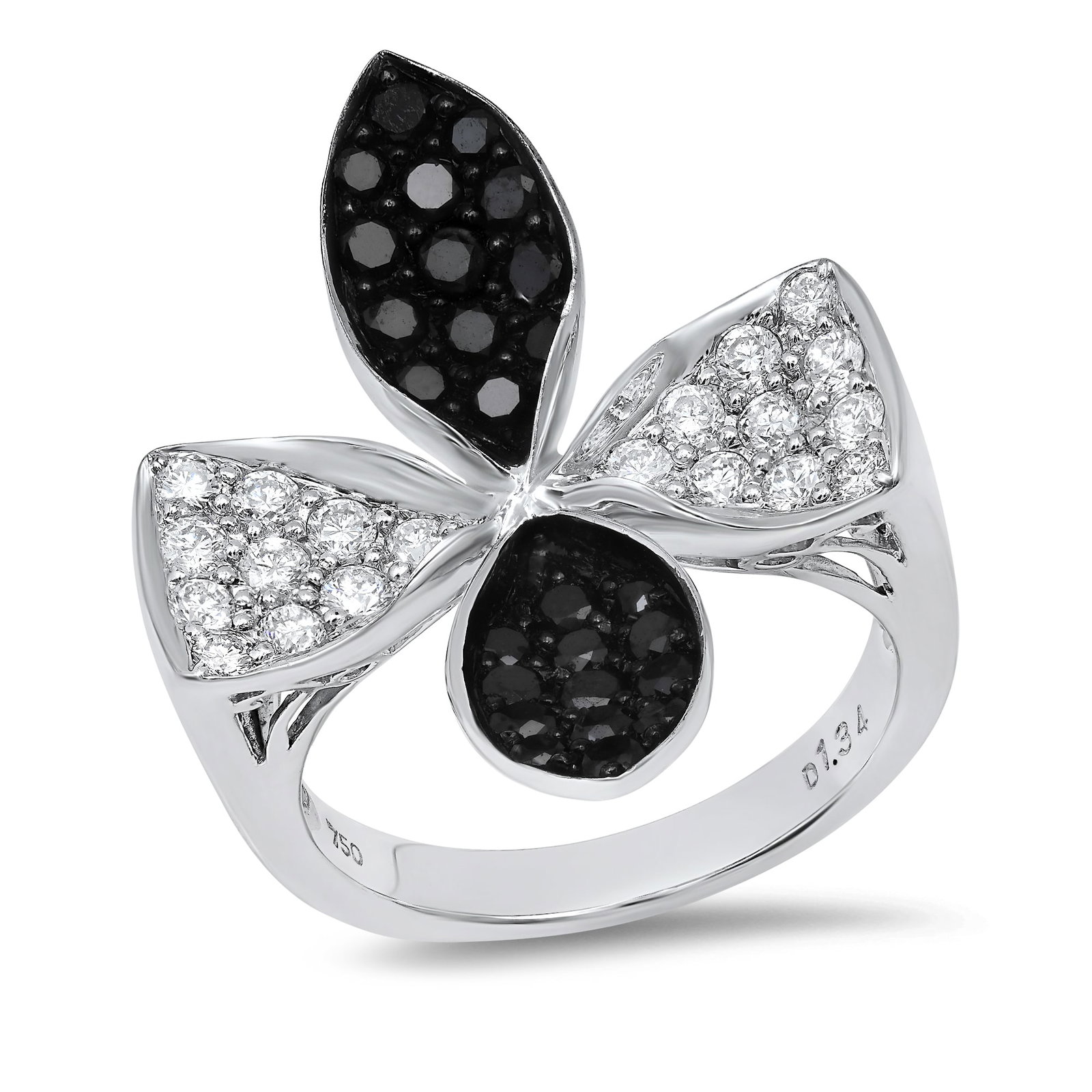 18K White Gold 1.34tcw Black and White Diamond Ladies Ring