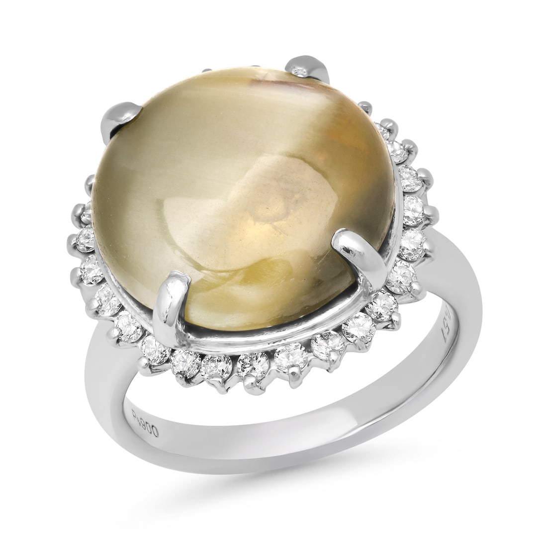 Platinum Setting with 16.2ct Chrysoberyl and 0.51ct Diamond Ladies Ring