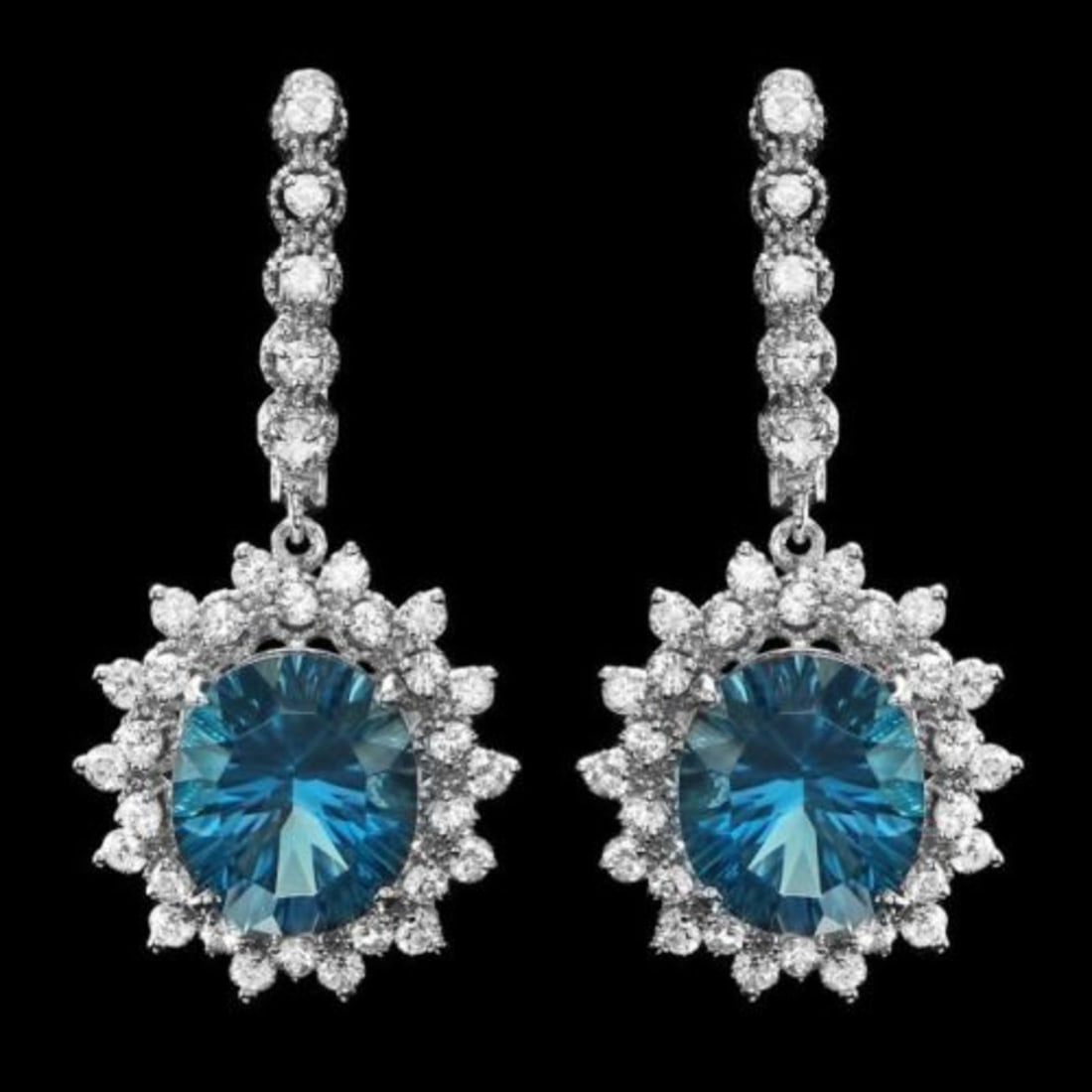 14k Gold 11.65ct Topaz 1.94ct Diamond Earrings: Retail: $8,300.00 ****** 14k Gold 11.65ct Topaz 1.94ct Diamond Earrings ****** Metal: 14k Solid White Gold / Total Item Weight: 10.0 grams / Country Made: United States / / Main Stone: Topaz / Color: