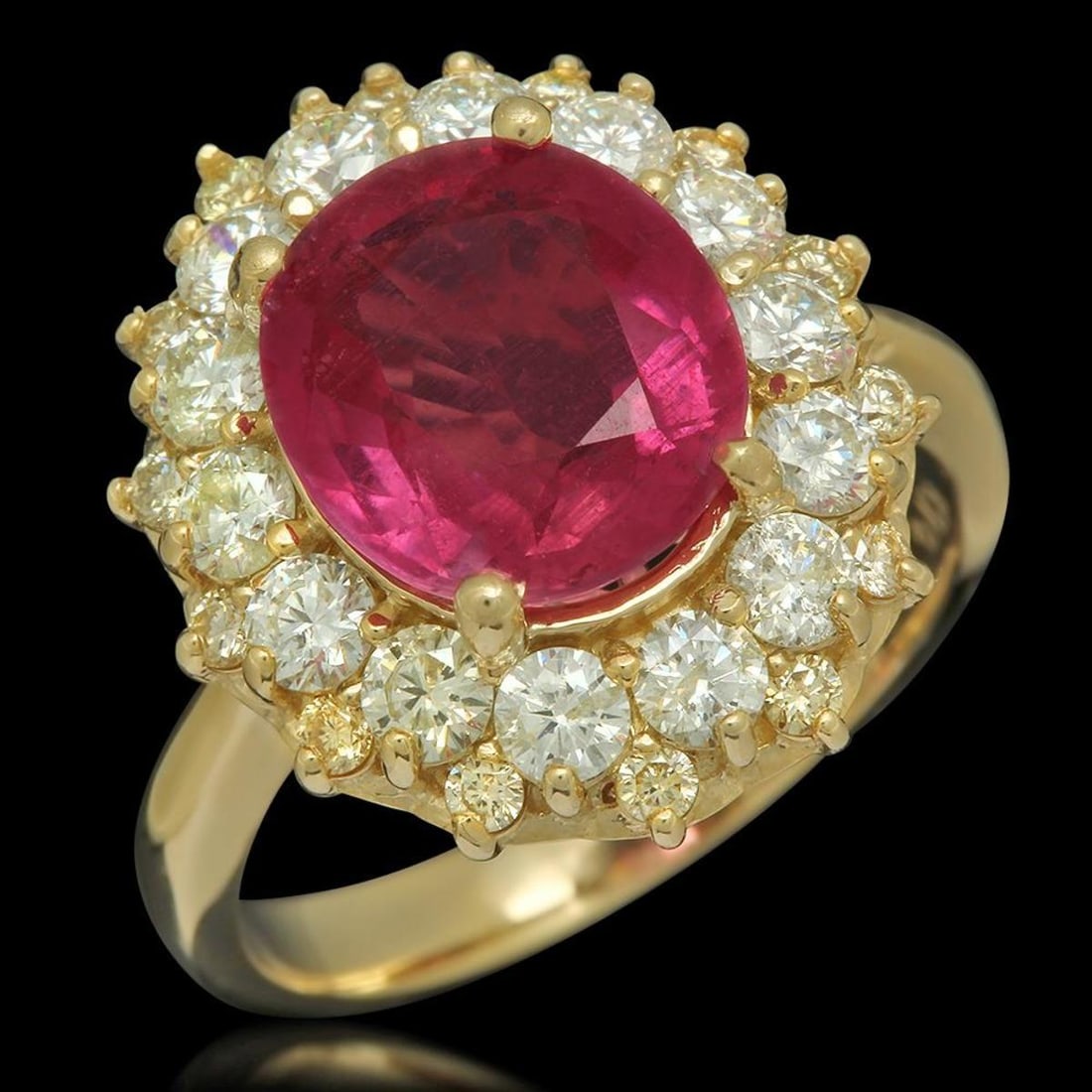 14K Yellow Gold 4.00ct Ruby and 1.51ct Diamond Ring: Retail: $7,300.00 ****** 14K Yellow Gold 4.00ct Ruby and 1.51ct Diamond Ring ****** Metal: 14K Yellow Gold / Total Item Weight: 7.1 Grams / Country Made: United States / / Main Stone: Ruby / Color: