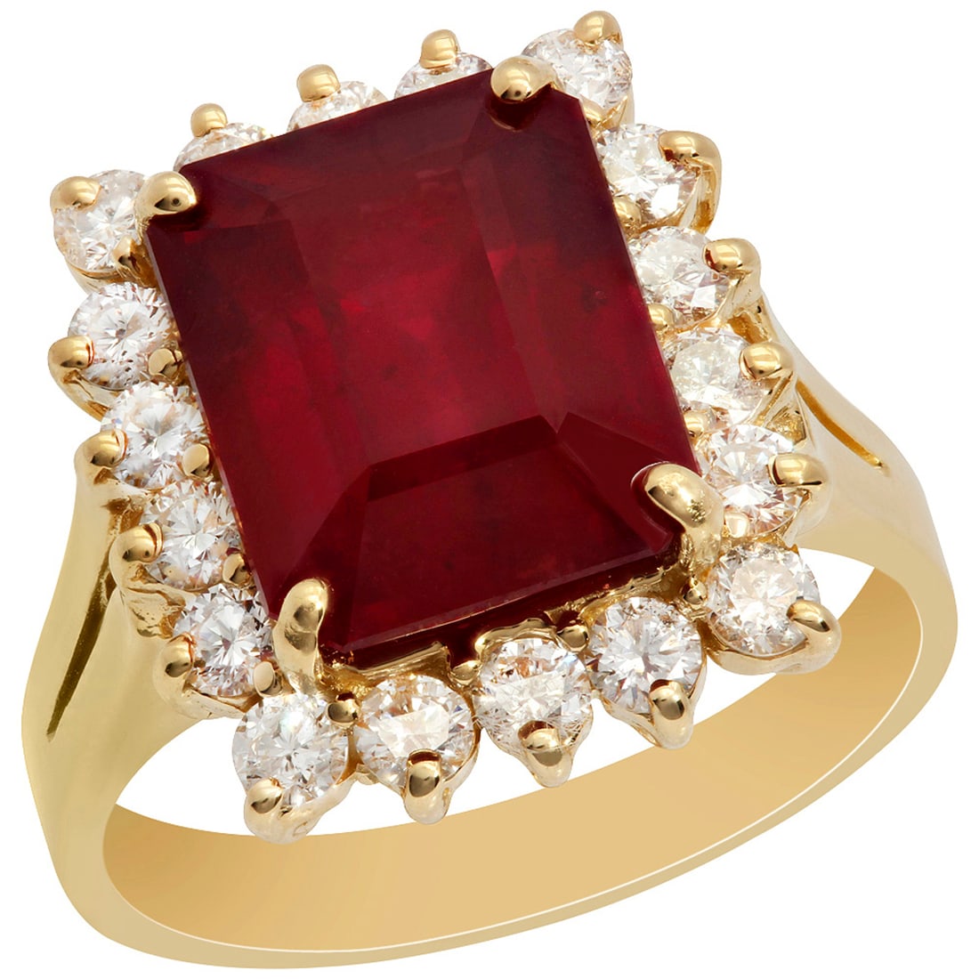14k Yellow Gold 7.81ct Ruby 0.91ct Diamond Ring: Retail: $4,295.00 ****** 14k Yellow Gold 7.81ct Ruby 0.91ct Diamond Ring ****** Metal: 14K Yellow Gold / Total Item Weight: 7.10 grams / Country Made: United States / / Main Stone: Ruby / Color: Inten