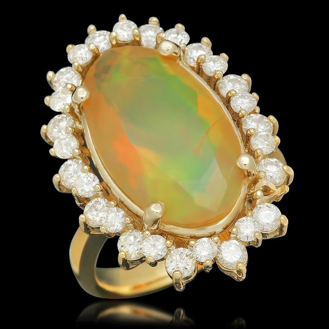 14K Yellow Gold 5.37ct Opal and 1.46ct Diamond Ring: Retail: $9,800.00 ****** 14K Yellow Gold 5.37ct Opal and 1.46ct Diamond Ring ****** Metal: 14K Yellow Gold / Total Item Weight: 8.1 Grams / Country Made: United States / / Main Stone: Opal / Color: