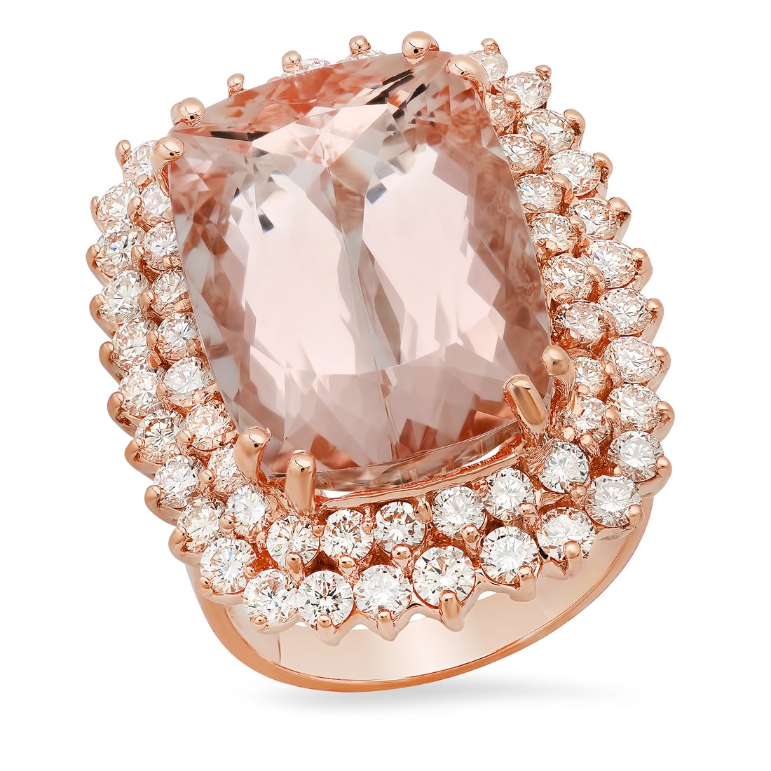 14K Rose Gold with 17.46ct Morganite and 2.66ct Diamond Ladies Ring: Retail: $22,187.00 ****** 14K Rose Gold with 17.46ct Morganite and 2.66ct Diamond Ladies Ring ****** Size: 7 (we offer free resizing to winning bidders) / Metal: 14K Rose Gold / Total Item Weight: