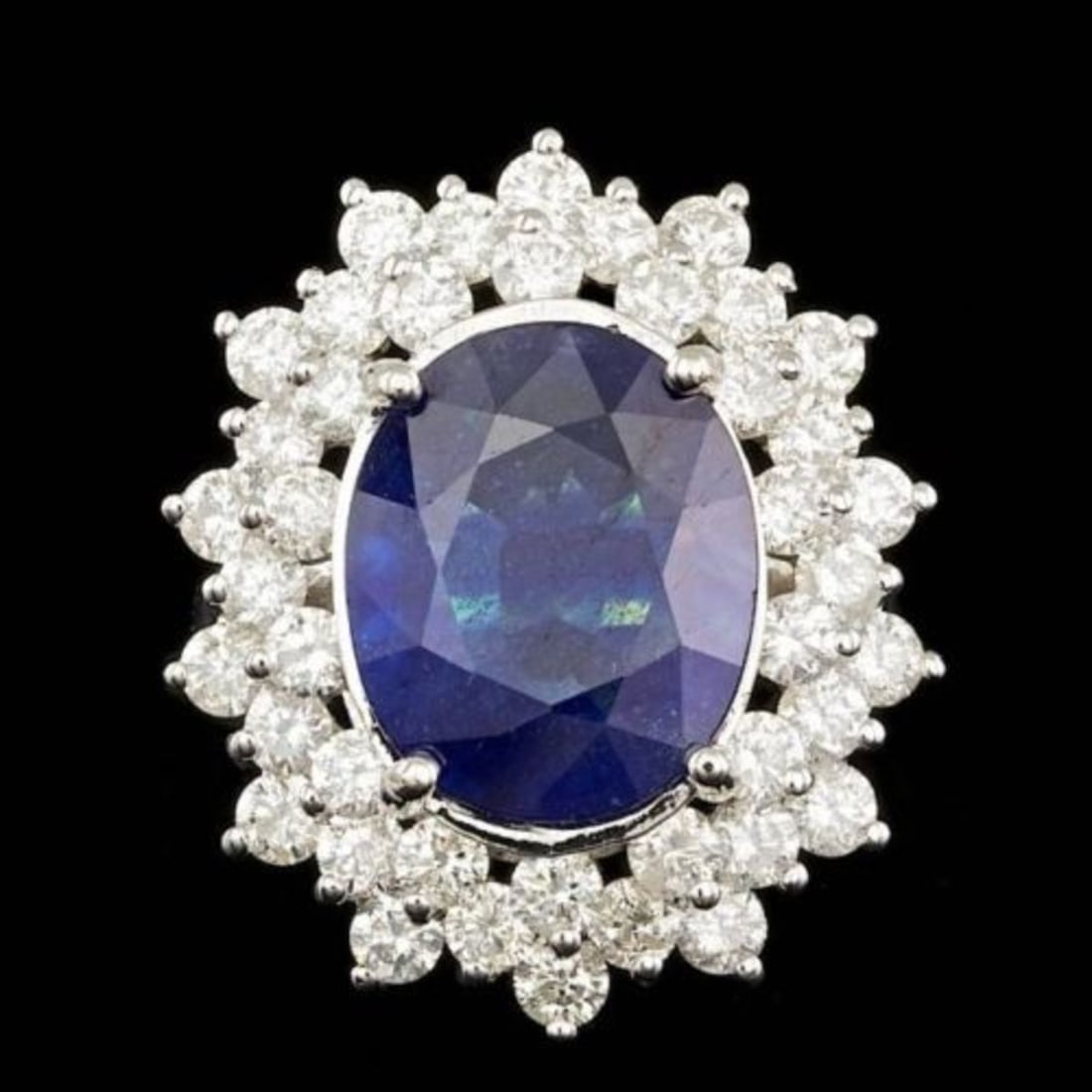 14K White Gold 8.37ct Sapphire and 2.97ct Diamond Ring: Retail: $28,515.00 ****** 14K White Gold 8.37ct Sapphire and 2.97ct Diamond Ring ****** Metal: 14K White Gold / Total Item Weight: 8.0 Grams / Country Made: United States / / Main Stone: Sapphire /