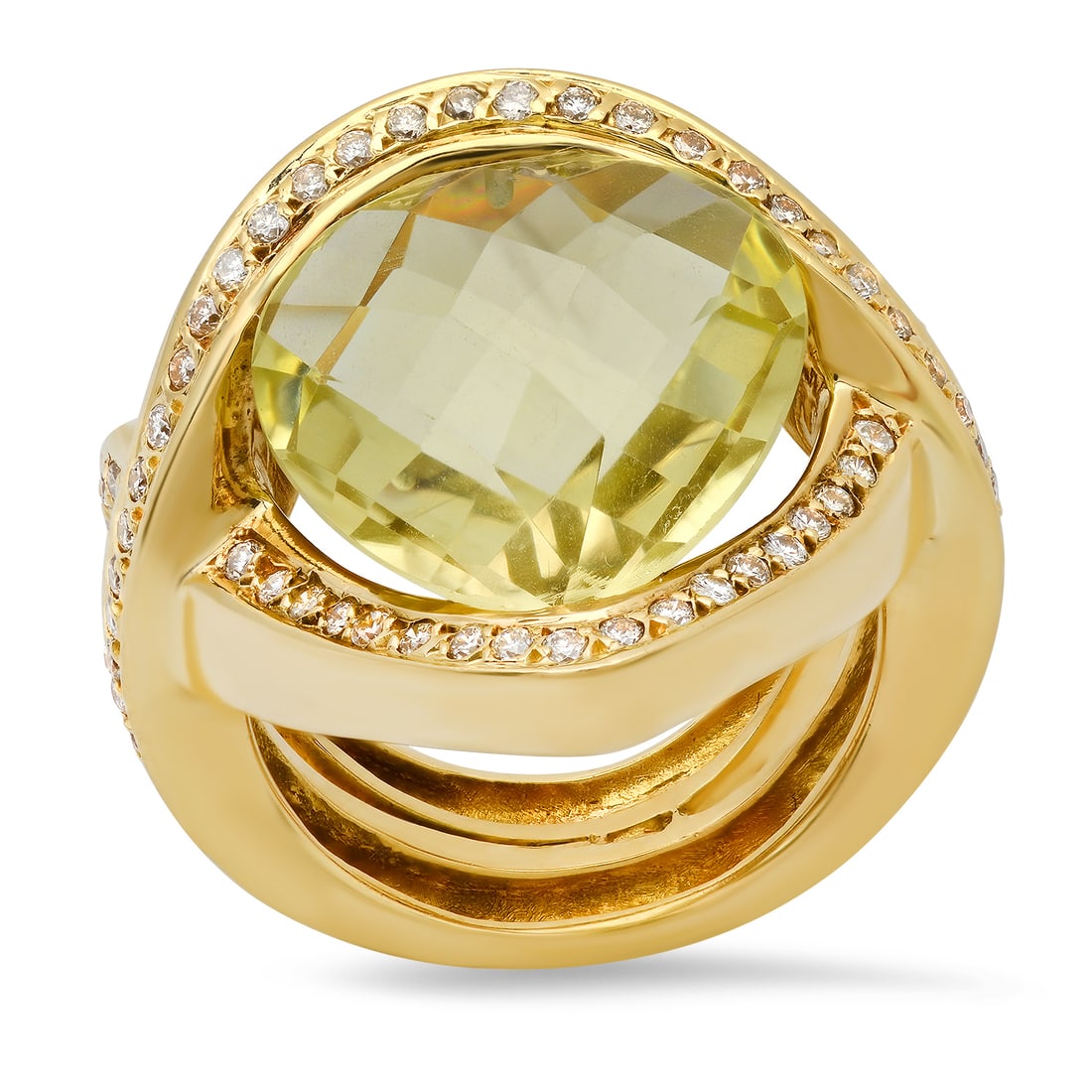 18K Yellow Gold Setting with 10.0ct Quartz and 0.70ct Diamond Ladies Ring: Retail: $6,720.00 ****** 18K Yellow Gold Setting with 10.0ct Quartz and 0.70ct Diamond Ladies Ring ****** Size: 7 / Metal: 18K Yellow Gold / Total Item Weight: 18.9 Grams / / Main Stone: Green Quartz 