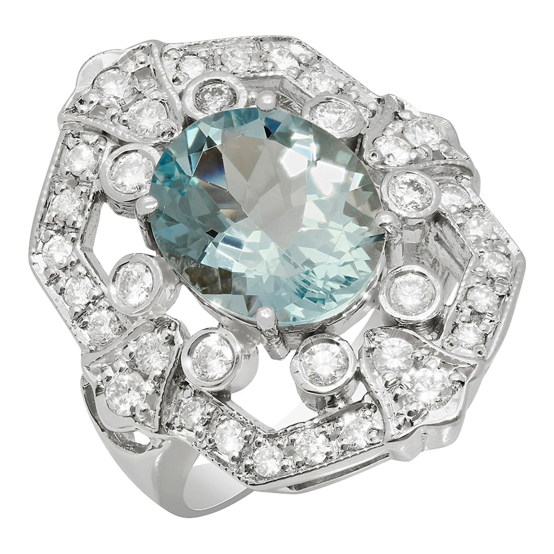 14k White Gold 3.86ct Aquamarine 1.01ct Diamond Ring: Retail: $7,610.00 ****** 14k White Gold 3.86ct Aquamarine 1.01ct Diamond Ring ****** Metal: 14K White Gold / Total Item Weight: 8.90 grams / Country Made: United States / / Main Stone: Aquamarine / Co