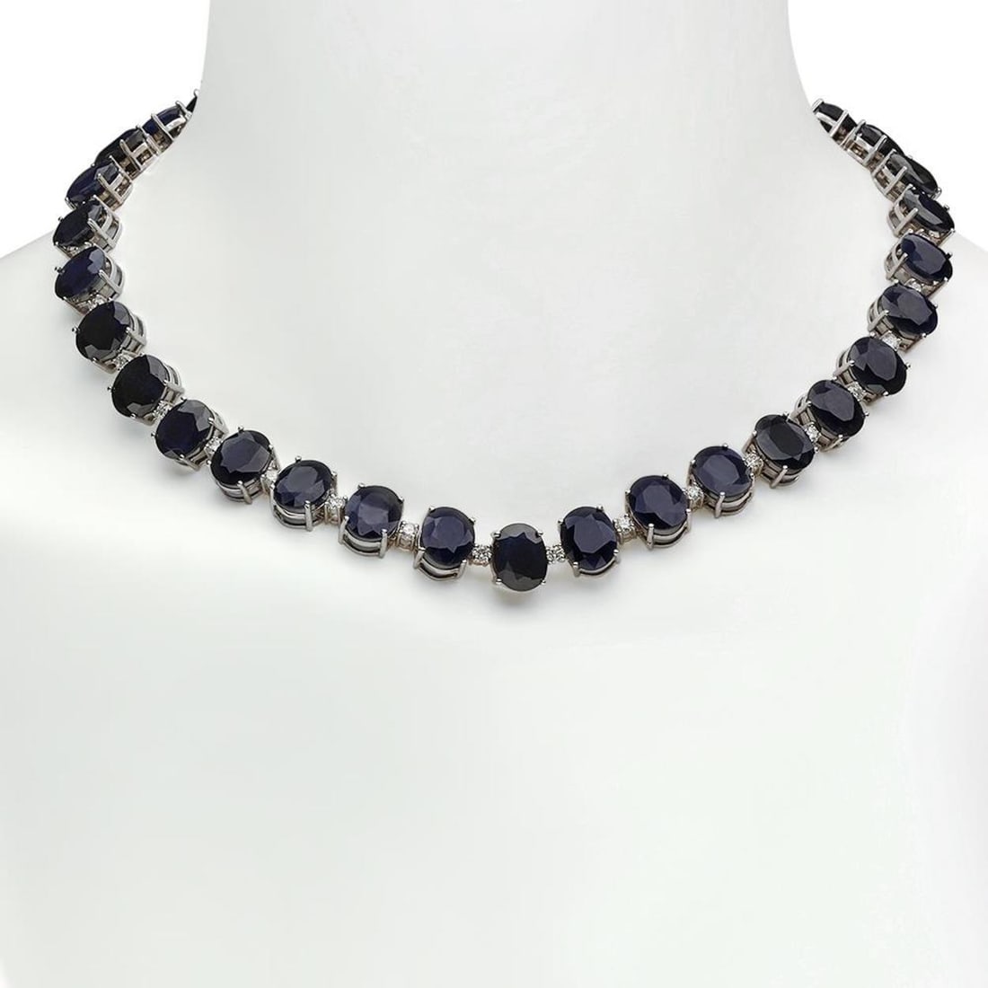 14K Gold 144.80ct Sapphire 4.20ct Diamond Necklace: Retail: $60,821.00 ****** 14K Gold 144.80ct Sapphire 4.20ct Diamond Necklace ****** Metal: 14K White Gold / Total Item Weight: 71.5 Grams / Country Made: United States / / Main Stone: Sapphire /