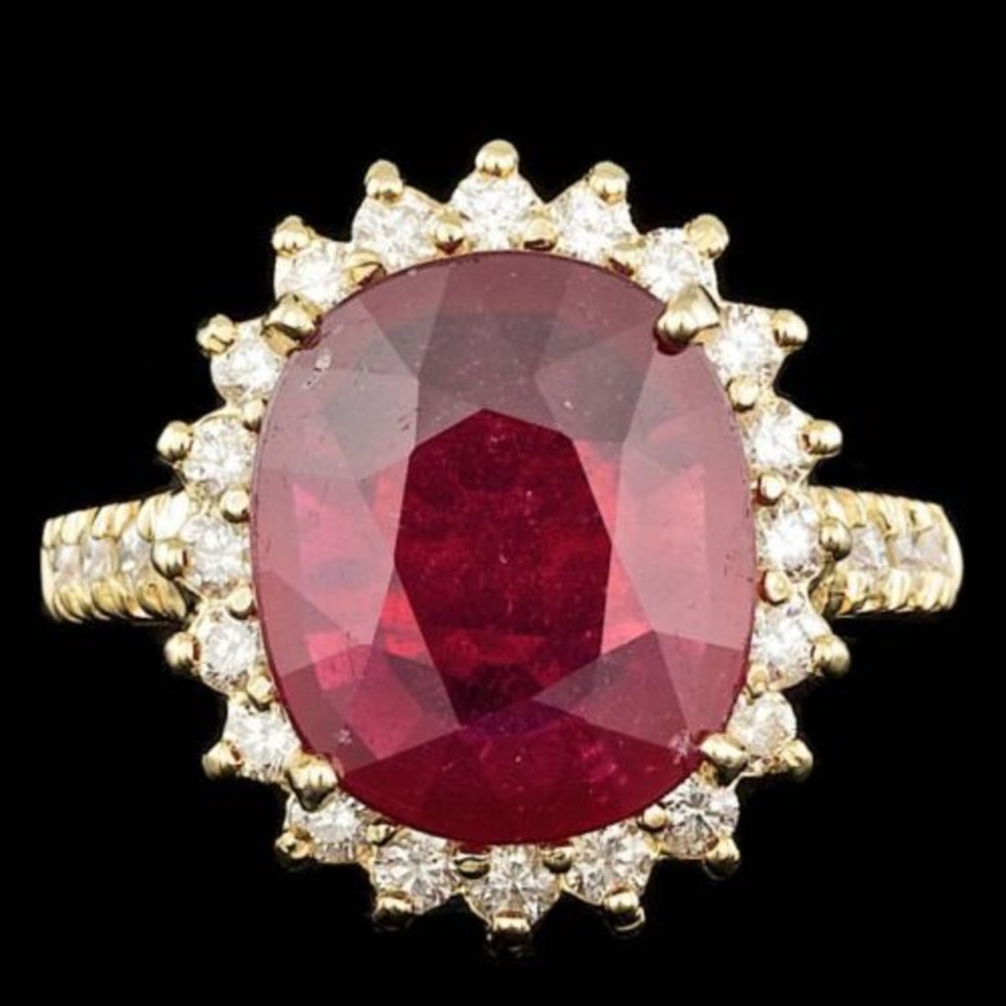 14K Yellow Gold 6.21ct Ruby and 0.88ct Diamond Ring: Retail: $8,510.00 ****** 14K Yellow Gold 6.21ct Ruby and 0.88ct Diamond Ring ****** Metal: 14K Yellow Gold / Total Item Weight: 7.0 Grams / Country Made: United States / / Main Stone: Ruby / Color: