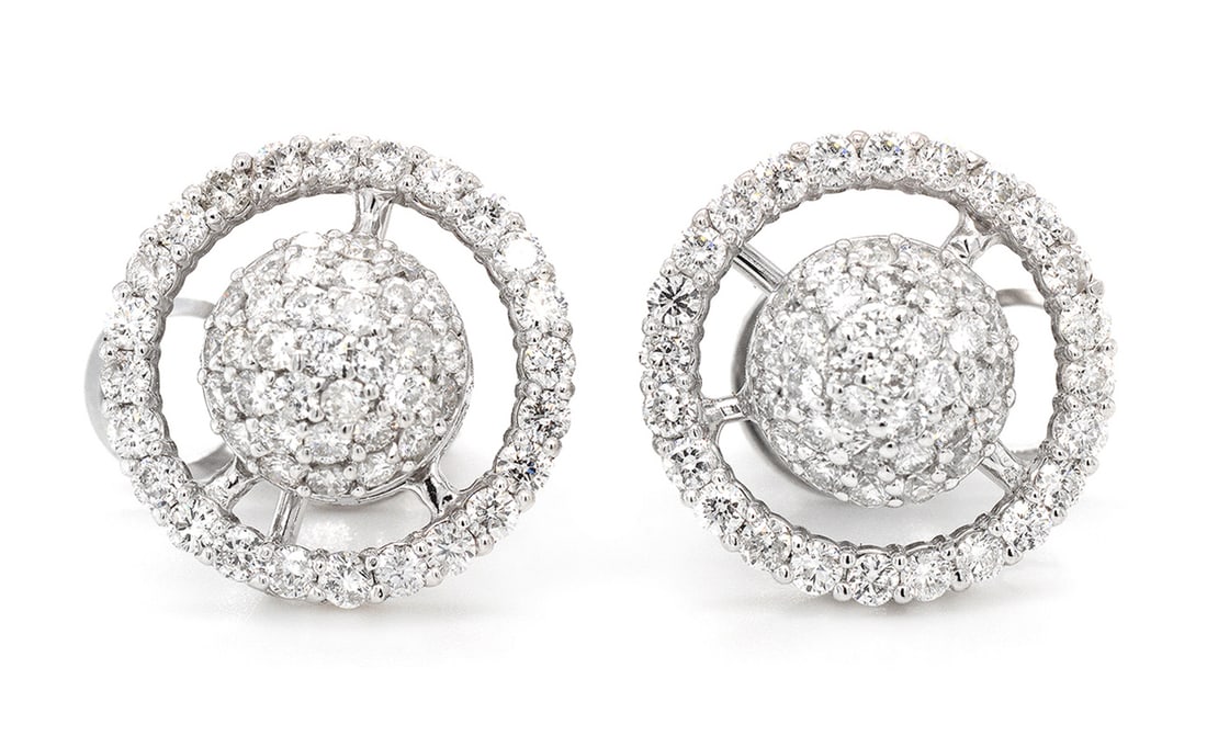 18K White Gold Ladies Earrings with 1.90ct tw Diamonds: Retail: $9,500.00 ****** 18K White Gold Ladies Earrings with 1.90ct tw Diamonds ****** Metal: 18K White Gold / Total Item Weight: 6.4 Grams / Country Made: United States / / Main Stone: Diamond /