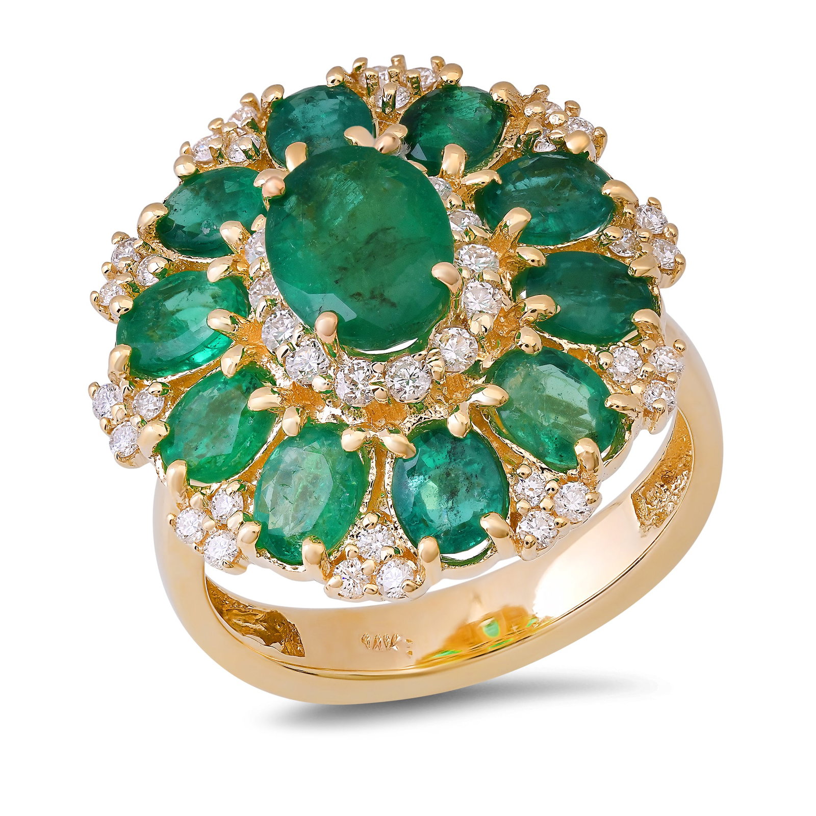 14K Yellow Gold with 3.86ct Emerald and 0.45ct Diamond Ladies Ring: Retail: $8,845.00 ****** 14K Yellow Gold with 3.86ct Emerald and 0.45ct Diamond Ladies Ring ****** Size: 7 / Metal: 14K Yellow Gold / Total Item Weight: 7.0 Grams / Country Made: United States / / Mai