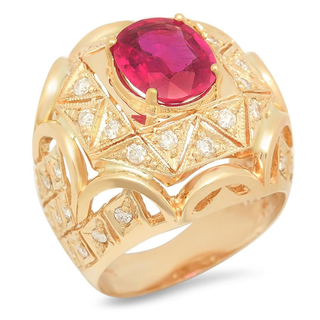 14K Yellow Gold 3.93ct Ruby and 1.07ct Diamond Ring (1 of 5)