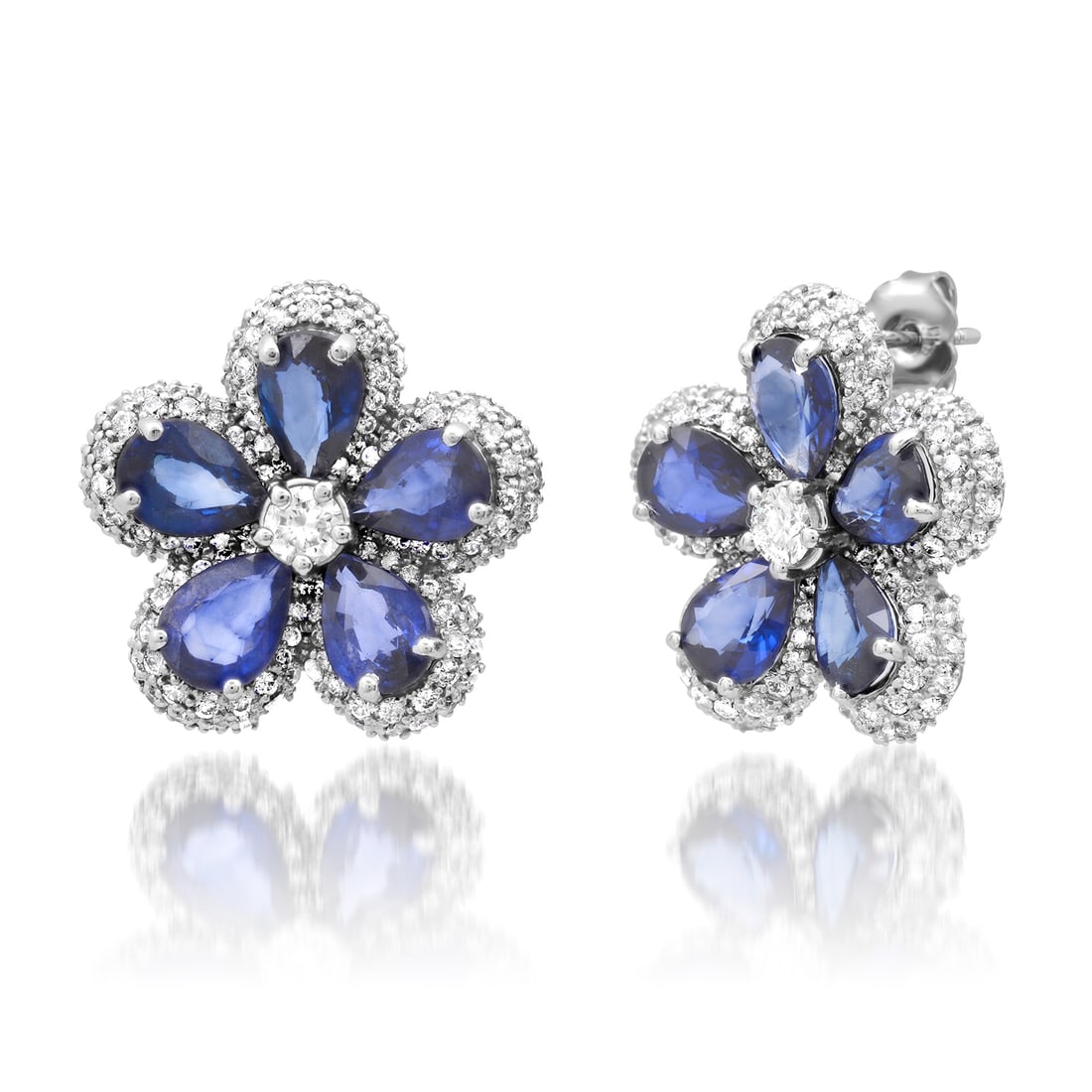 14K White Gold Setting with 6.0ct Sapphire and 2.80ct Diamond Earrings (1 of 3)