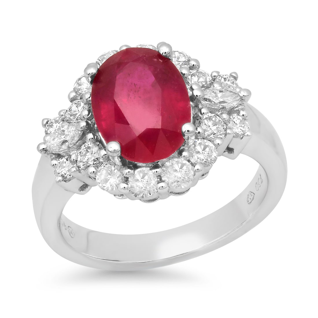 18K White Gold Setting with 4.02ct Ruby and 1.03ct Diamond Ladies Ring: Retail: $6,360.00 ****** 18K White Gold Setting with 4.02ct Ruby and 1.03ct Diamond Ladies Ring ****** Size: 7 (we offer free resizing to winning bidders) / Metal: 18K White Gold / Total Item Weight: