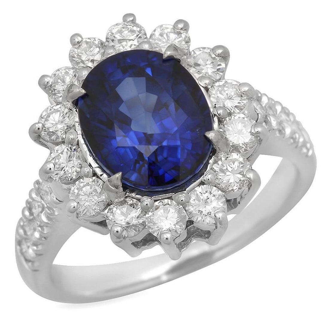 14K White Gold 2.69ct Sapphire and 1.13ct Diamond Ring: Retail: $5,590.00 ****** 14K White Gold 2.69ct Sapphire and 1.13ct Diamond Ring ****** Metal: 14K White Gold / Total Item Weight: 5.7 Grams / Country Made: United States / / Main Stone: Sapphire / Col