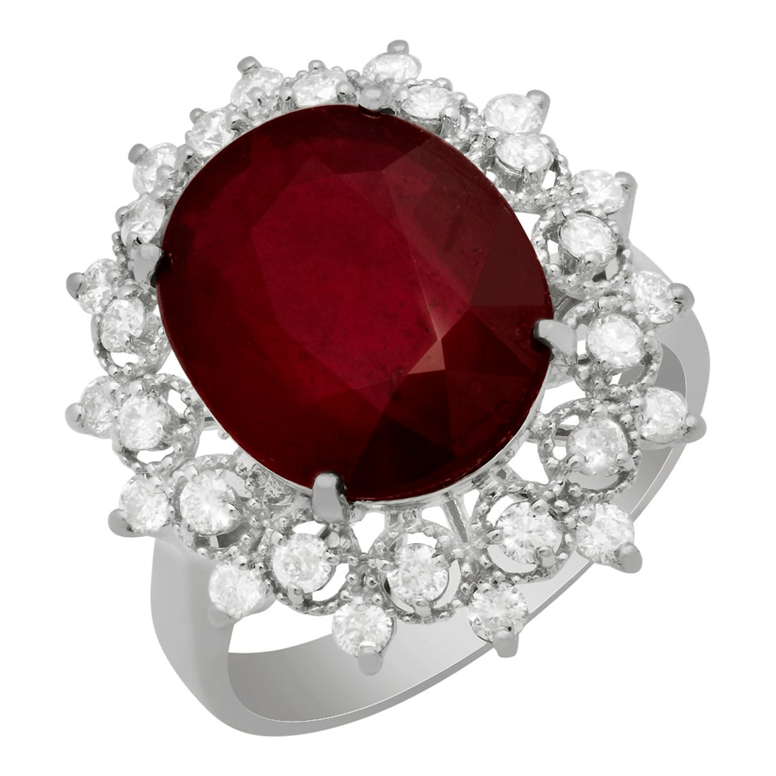 14k White Gold 6.10ct Ruby 0.72ct Diamond Ring: Retail: $5,605.00 ****** 14k White Gold 6.10ct Ruby 0.72ct Diamond Ring ****** Metal: 14K White Gold / Total Item Weight: 6.10 grams / Country Made: United States / / Main Stone: Ruby / Color: Dark Re